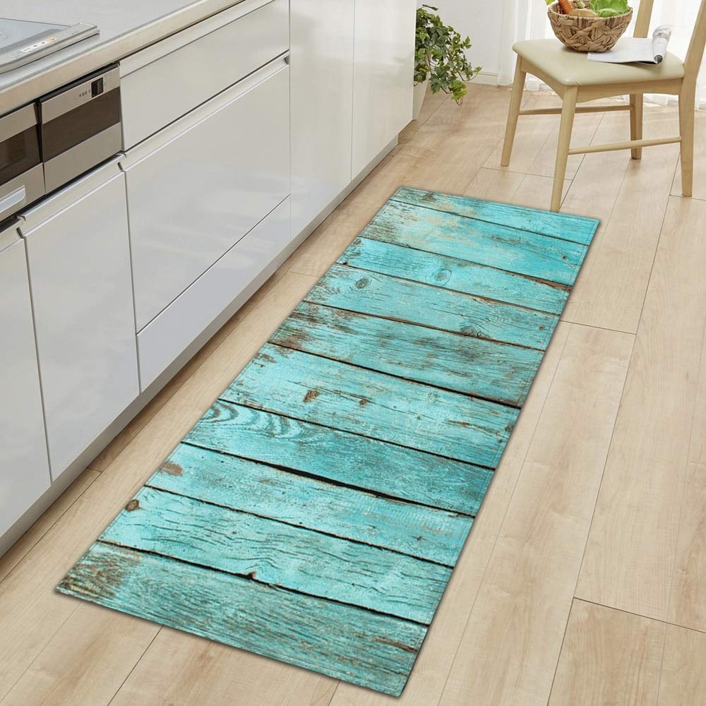 OPLJ Wood Grain Kitchen Carpet Entrance Doormat Bedroom Hallway Floor Mat Cobblestone Bathroom Water Absorption Anti-Slip Rug A1 40x120cm