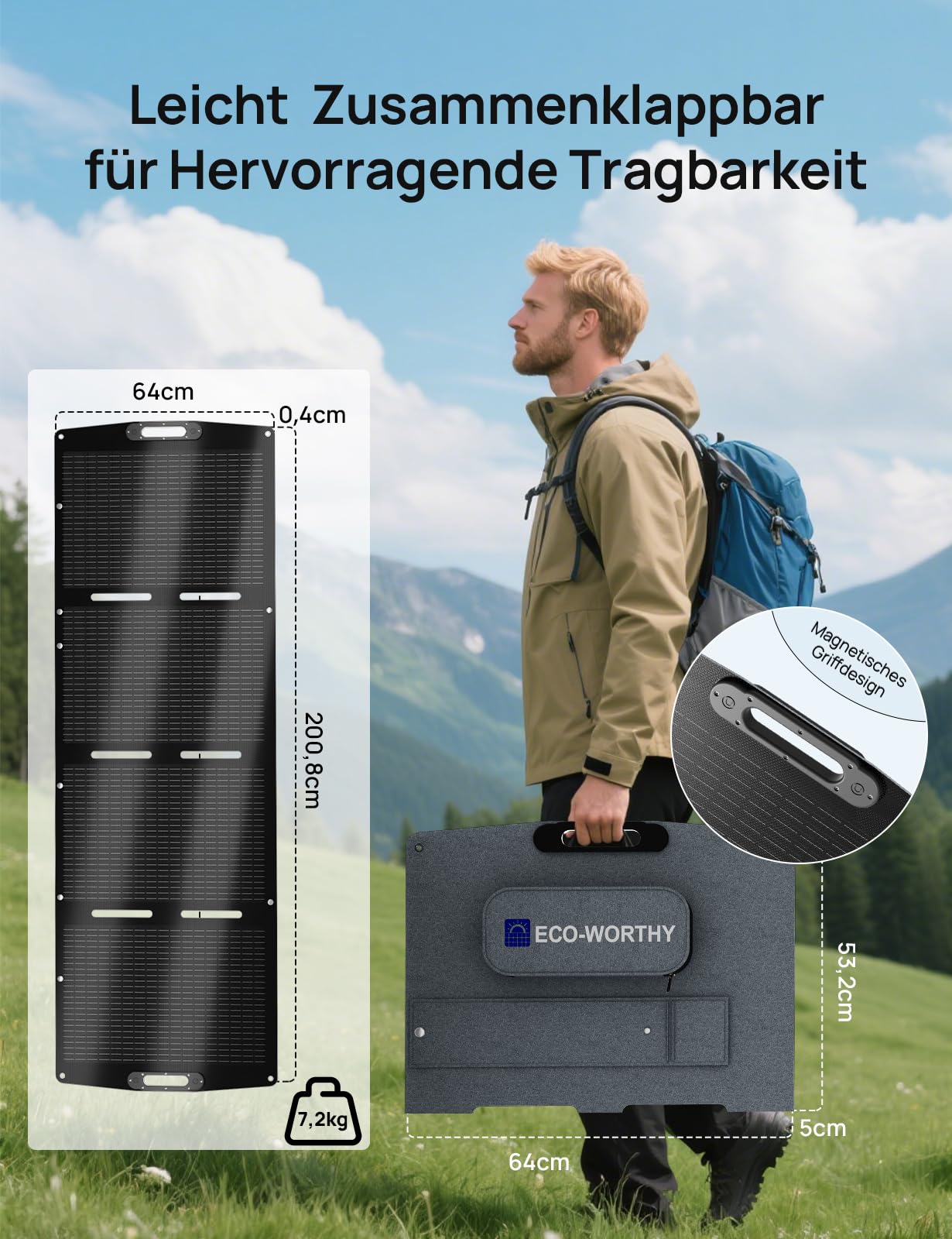 ECO-WORTHY 200W Faltbare Solarpanel für Powerstation Camping Wohnmobil Outdoor Notstromversorgung