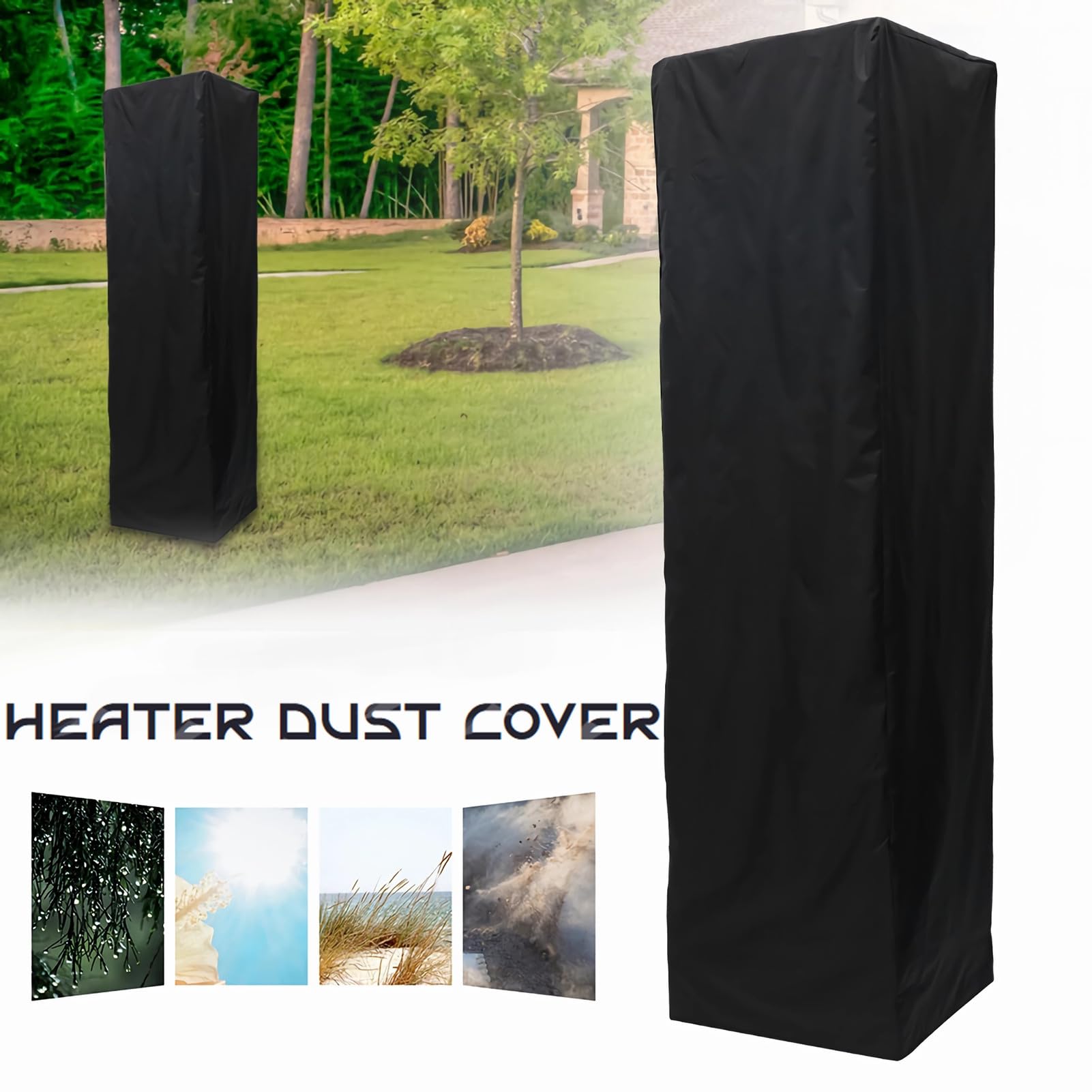 Heizstrahler Abdeckung, Atmungsaktives Oxford Schutzhülle für Terrassenheizer, Wasserdicht Heizpilz Abdeckhaube, für Pyramidenförmigen Freistehenden Terrassenheizstrahler Schwarz (221x61x53cm)