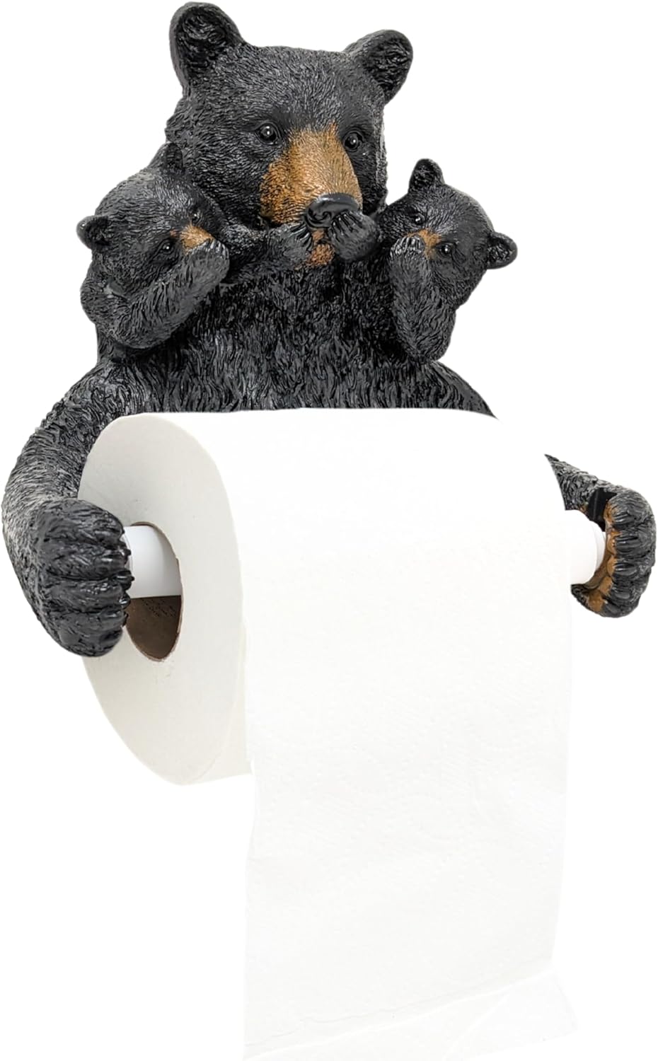 Rustic Triple Bear Toilet Paper Holder Wall Mount – Functional Bathroom Decor – Black Bear Resin Figurine for Cabin, Lodge, Woodland Home – Decorative Gift for Nature and Wildlife Lovers