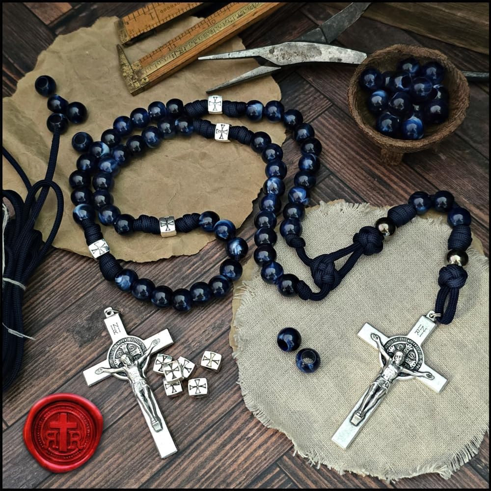 Rugged Rosaries® BLUE Marian Meditation ROSARY with St. Benedict Crucifix