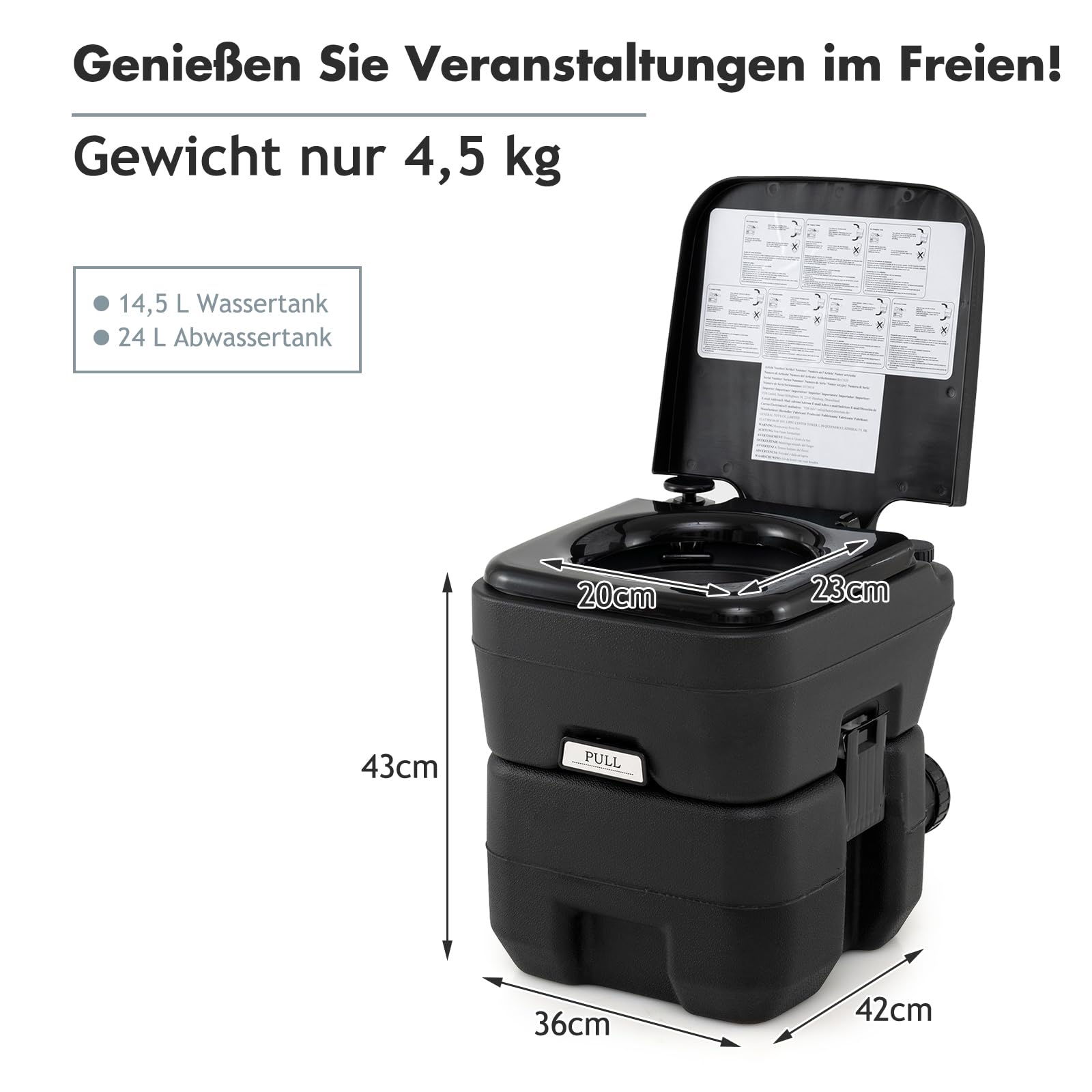 GYMAX Campingtoilette, 20L Reise-Totillete mit auslaufsicherem Toilettensitz, abnehmbarem Abwassertank & Griff, Mobile Campingklo für Reisen, Garten & Camping