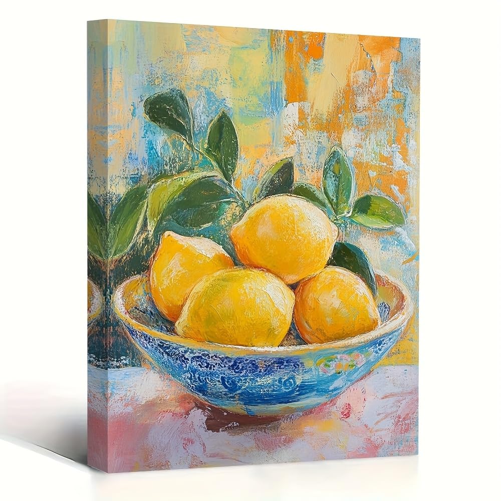 Ukixom Inner Frame Painting Canvas Posters & Prints Mediterranean Lemon Bowl Canvas Art Print For Living Room Home Office Bedroom Wall Decor(40X50cm(16X20in)/Innerframe)