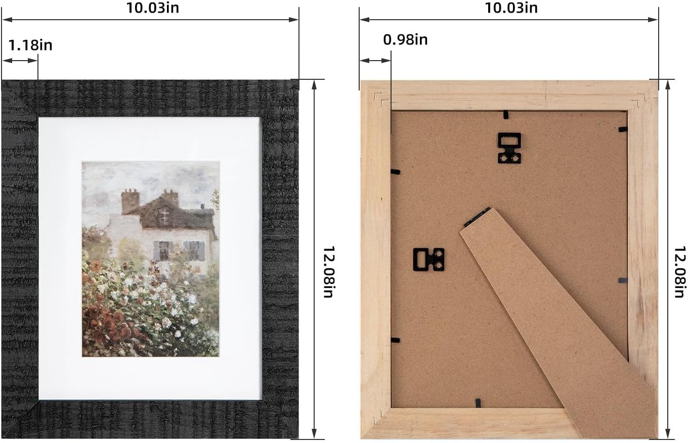 8x10 Wood Picture Frame Rustic Photo Frame Real Glass for Wall and Tabletop Black 2 Pack