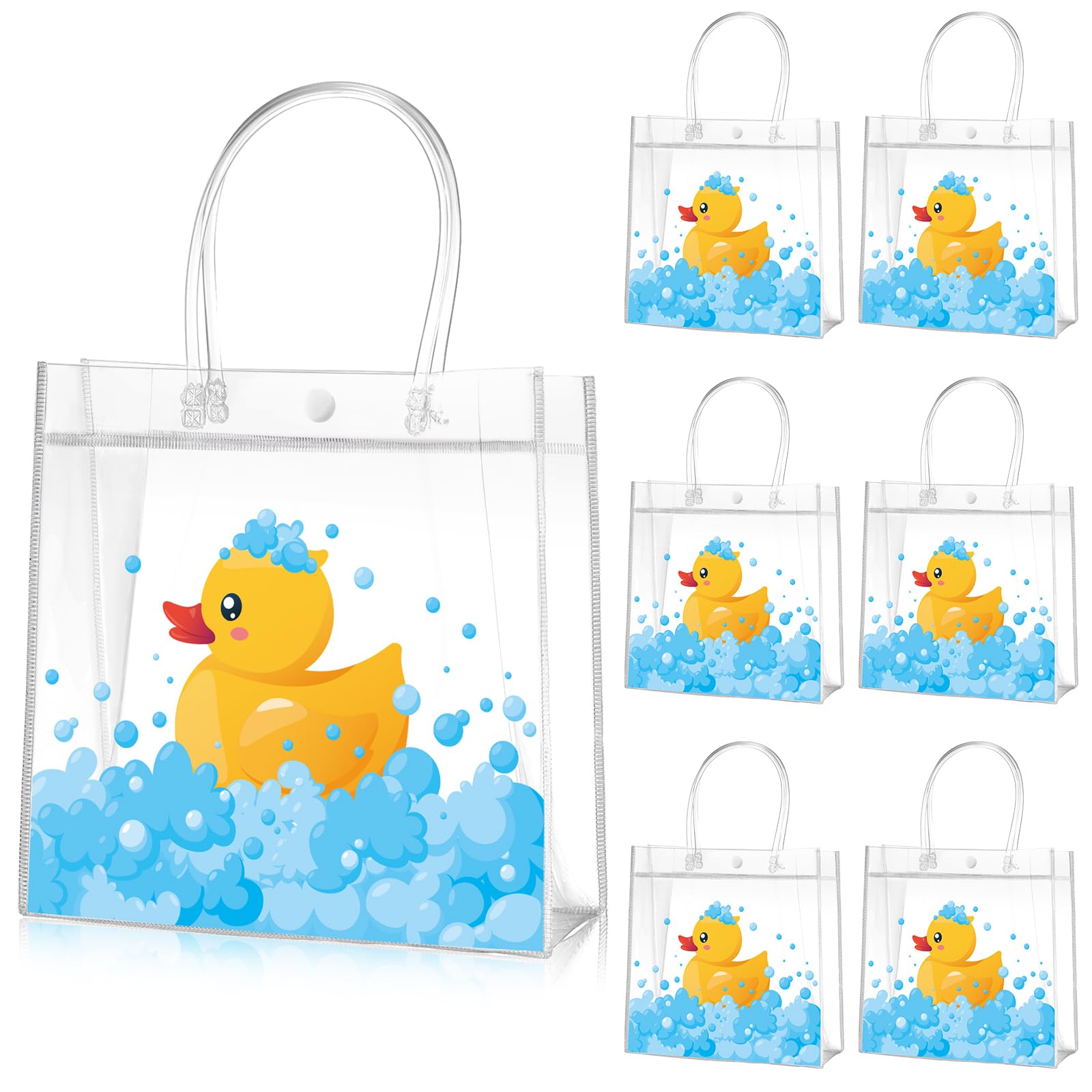 Aliceset 20 Pcs Duck Party Clear Treat Bags with Handles, 8x8x3.15 Inch