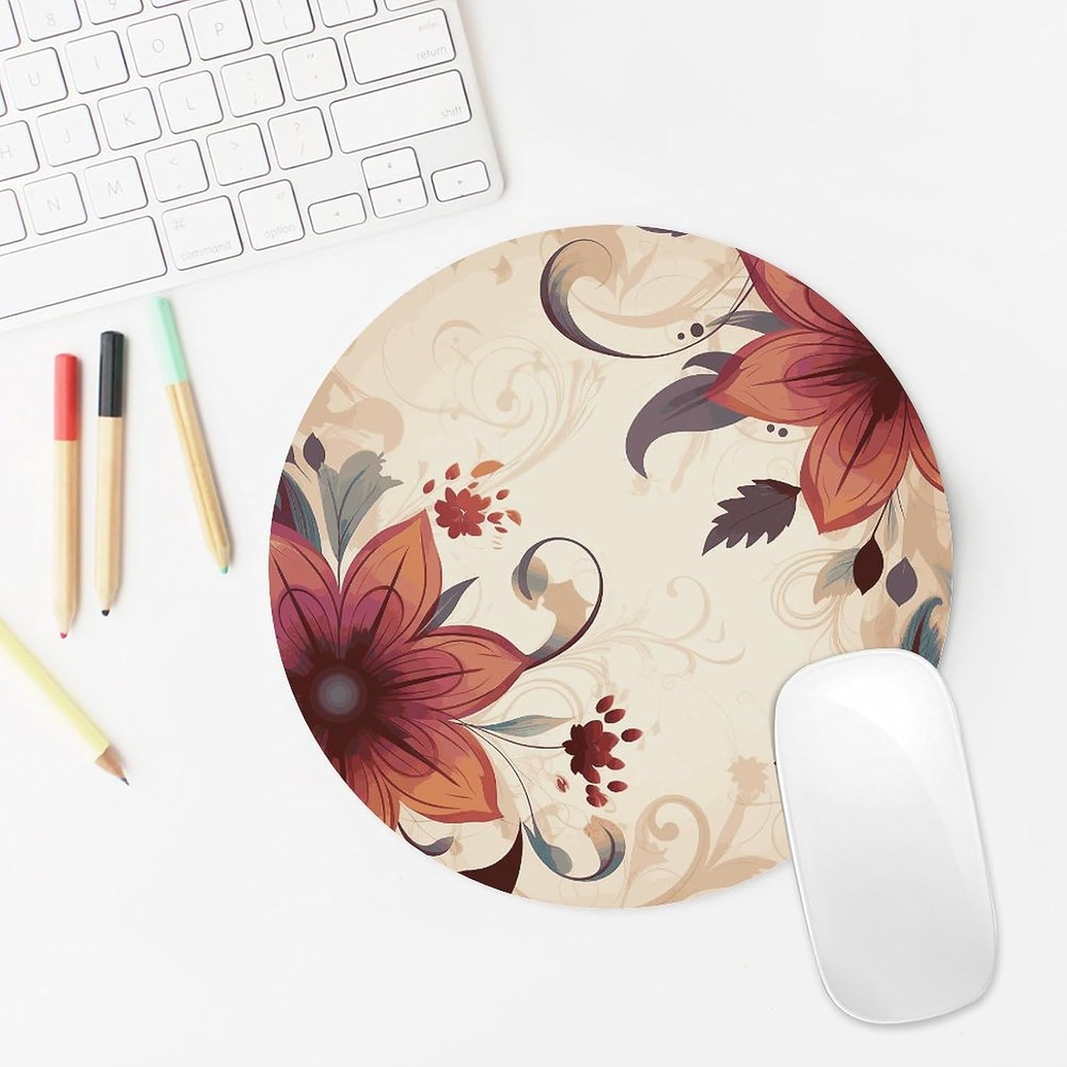Round Modern Floral Mouse Pad Cute Small Computer Mouse Mat Funny Mousepad with Non-Slip Rubber Base Waterproof Travel Mousepads for Home Decor Office Desk Accessories 7.8in image 5