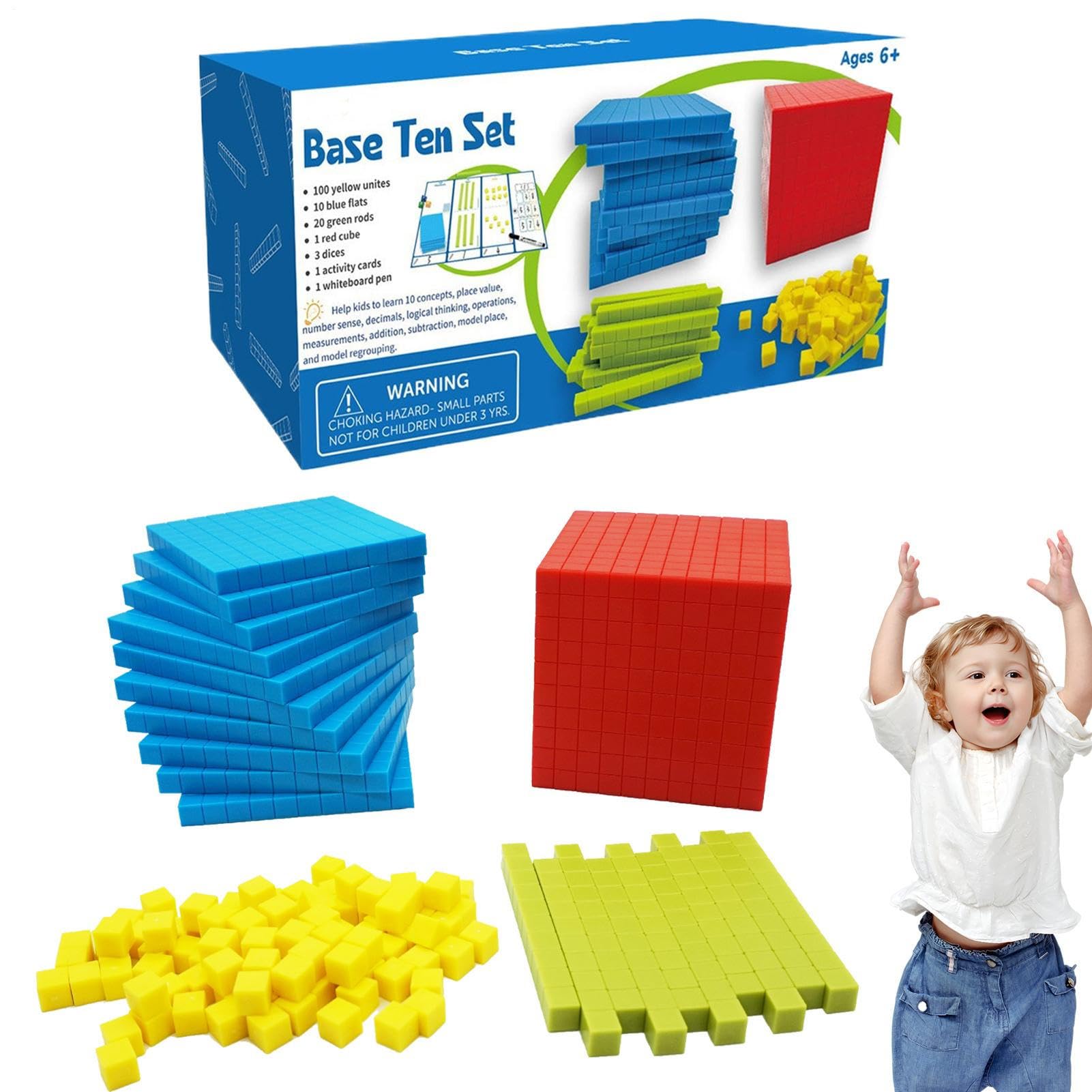 Bloques De Base 10 para Matemáticas, Set De 134 Piezas De Cubo Multibase con Tarjetas Y Dados, Material Didáctico Manipulativo para Aprender Unidades, Decenas, Centenas Y Millares