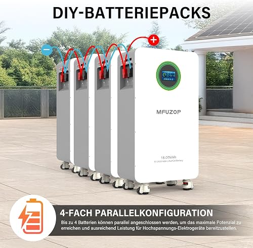 MFUZOP 48V(51.2V) 314Ah Batterie LiFePO4, 16.07KWh Batterie au Lithium Fer Phosphate avec BMS 200A, 8000+ Cycles, Jusqu’à 15 parallèles, pour Solaire, Camping-Car(48V 300AH-1Pcs) - 9