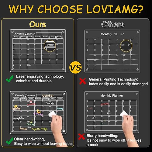 Miniatura 3 de LOVIMAG Calendario magnético acrílico para refrigerador, tablero de planificación magnético de acrílico transparente de borrado en seco de