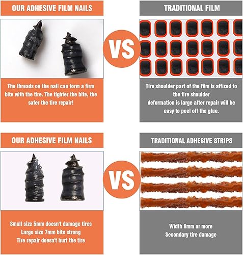 Miniatura 5 de Pegamento de reparación de neumáticos, kit de cemento de goma para pared lateral, clavos de dos tamaños, adecuado para bicicleta, automóvil,