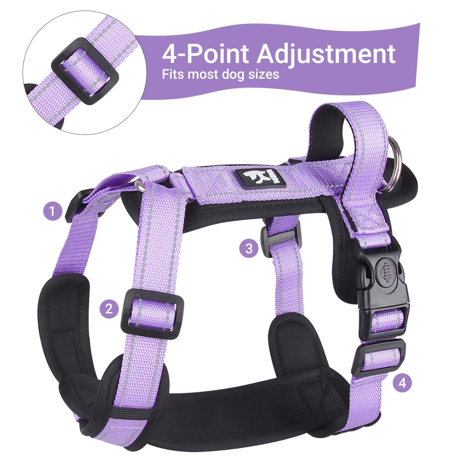 LiebeDD Pettorina Cane Taglia Grande - Pettorina H Cane - Pettorina Anti Tiro per Cani Imbracatura Riflettente Bulldog Francese Pettorina per Addestramento e Easy Walk, Viola, XL