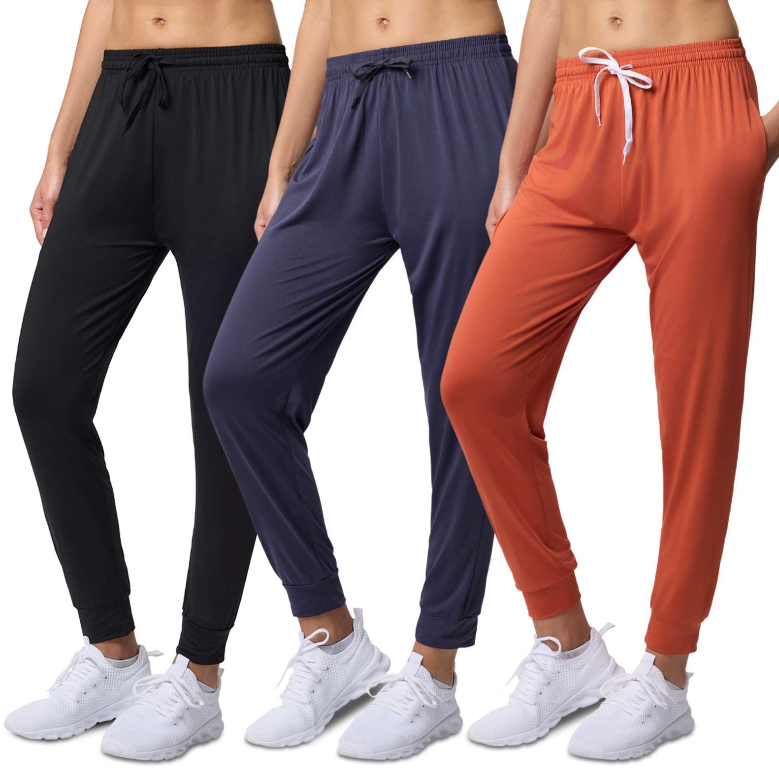 Real Essentials 3 Pack: Womens Dry-Fit Active Athletic Joggers Yoga Lounge Pants - Drawstring (Available in Plus Size)