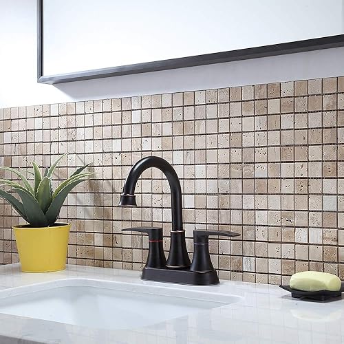 Miniatura 2 de VABM80008H - Grifo de lavabo de baño de bronce aceitado de 2 manijas sin plomo, boquilla giratoria de arco alto de 360, juego de grifos de tocador