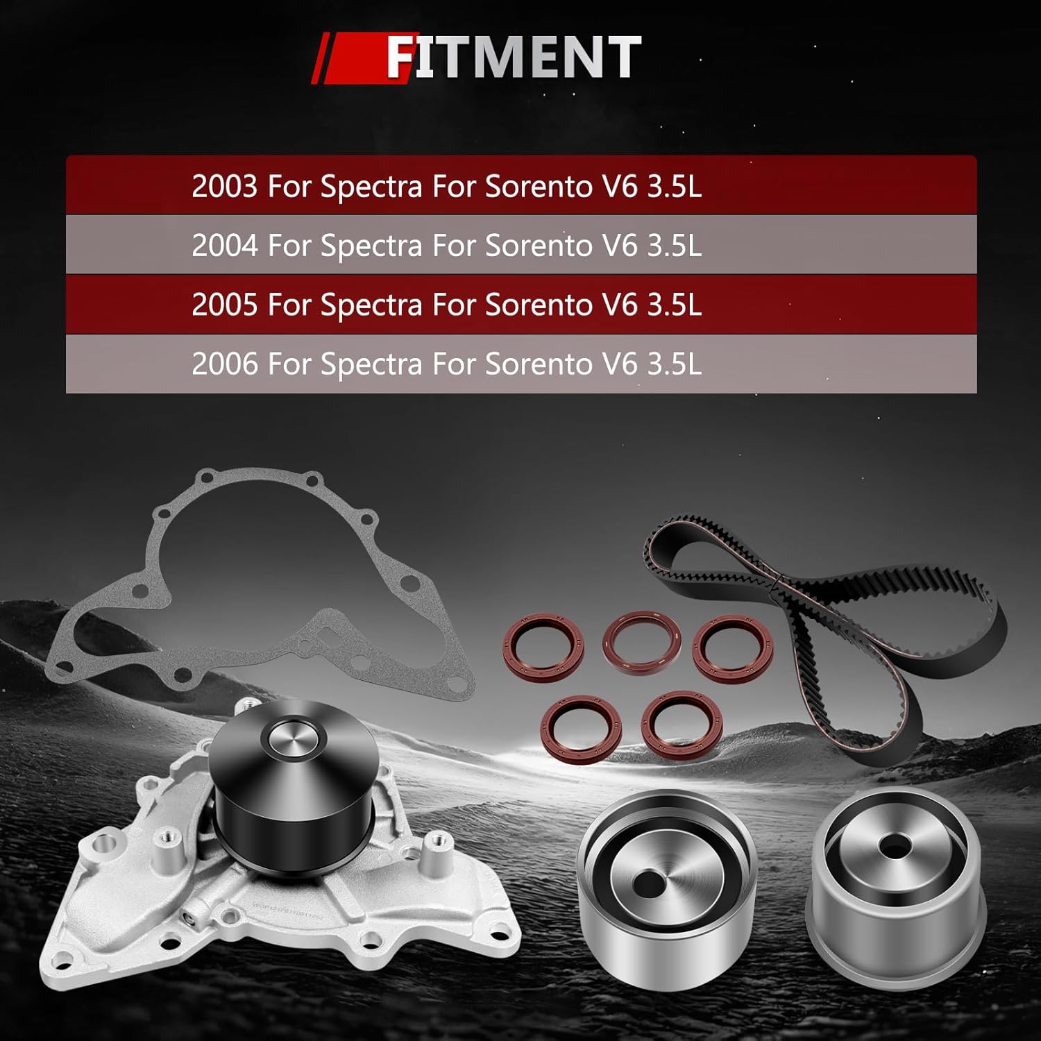 CCIYU Timing Belt Water Pump Kit TS26323A 146-1130 25100-39802 TBK323A 2142135011 TS26323A WP146-1240 TB323LK2 WP323K1A 2510039802 Compatible for 2003-2006 for Spectra Sorento