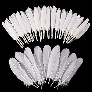 iHUFeather 270pcs White Goose Feathers for Crafts 2 Styles 4-7 inch Bulk Natural Feathers for DIY Cosplay Wedding Party Halloween Decoration