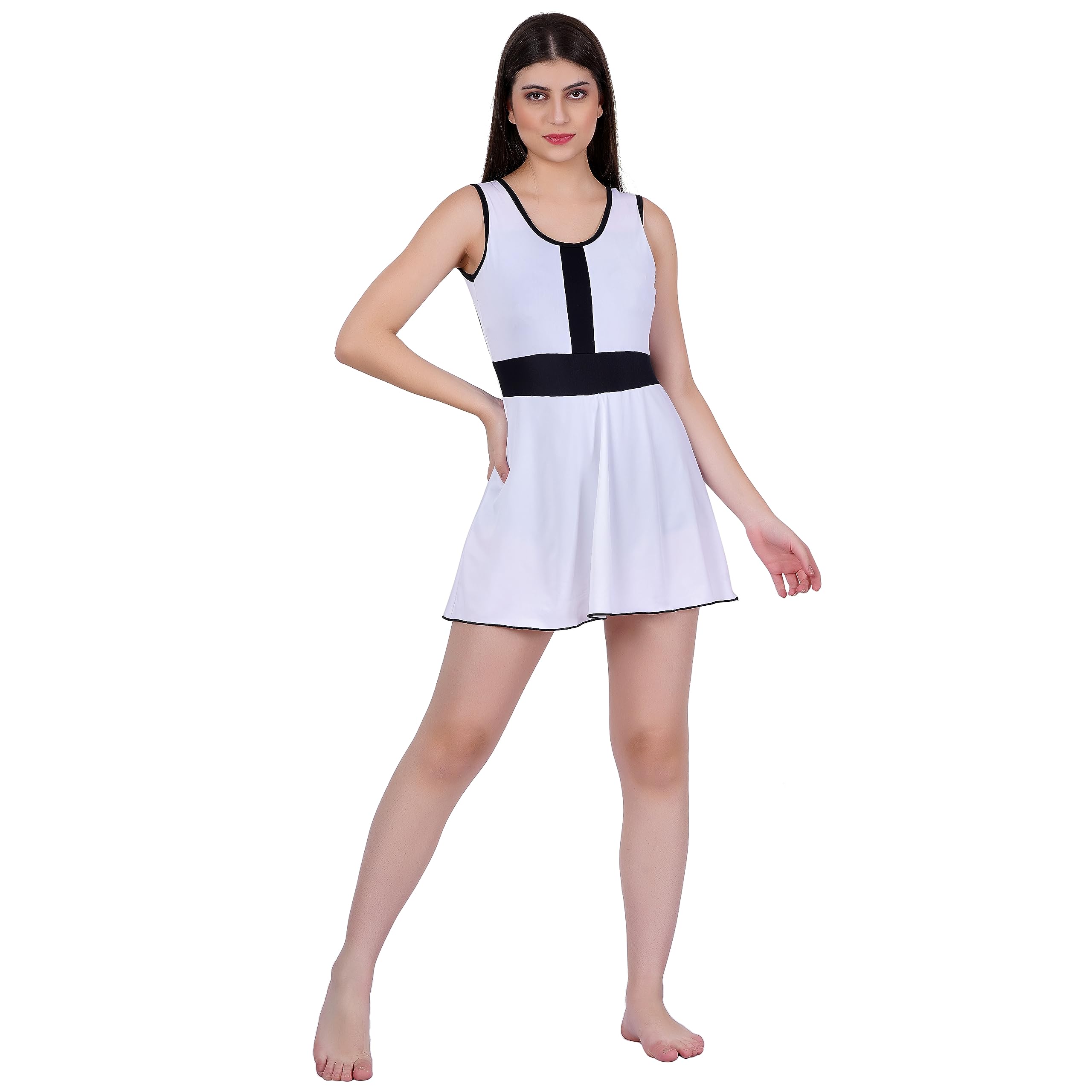 A- Line Black & White Padded One Piece Swimwear/Swim Suit with Attached Bottom for Women and Girls (Nylon Lycra)-image-38
