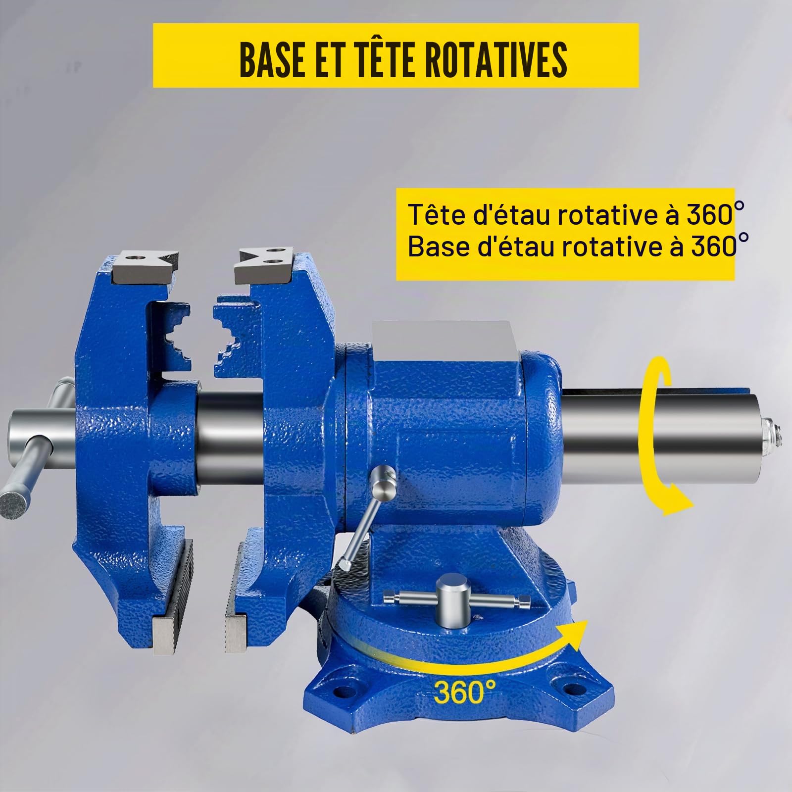 VEVOR Étau d'Établi 152 mm Base Pivotante Polyvalent, Étau en Fonte Ductile Force de Serrage 30 kN, Outil Serrage pour Serrer Fixer la Pièce, 45 x 18 x 25 cm, Qualité Haute Résistance, Bleu