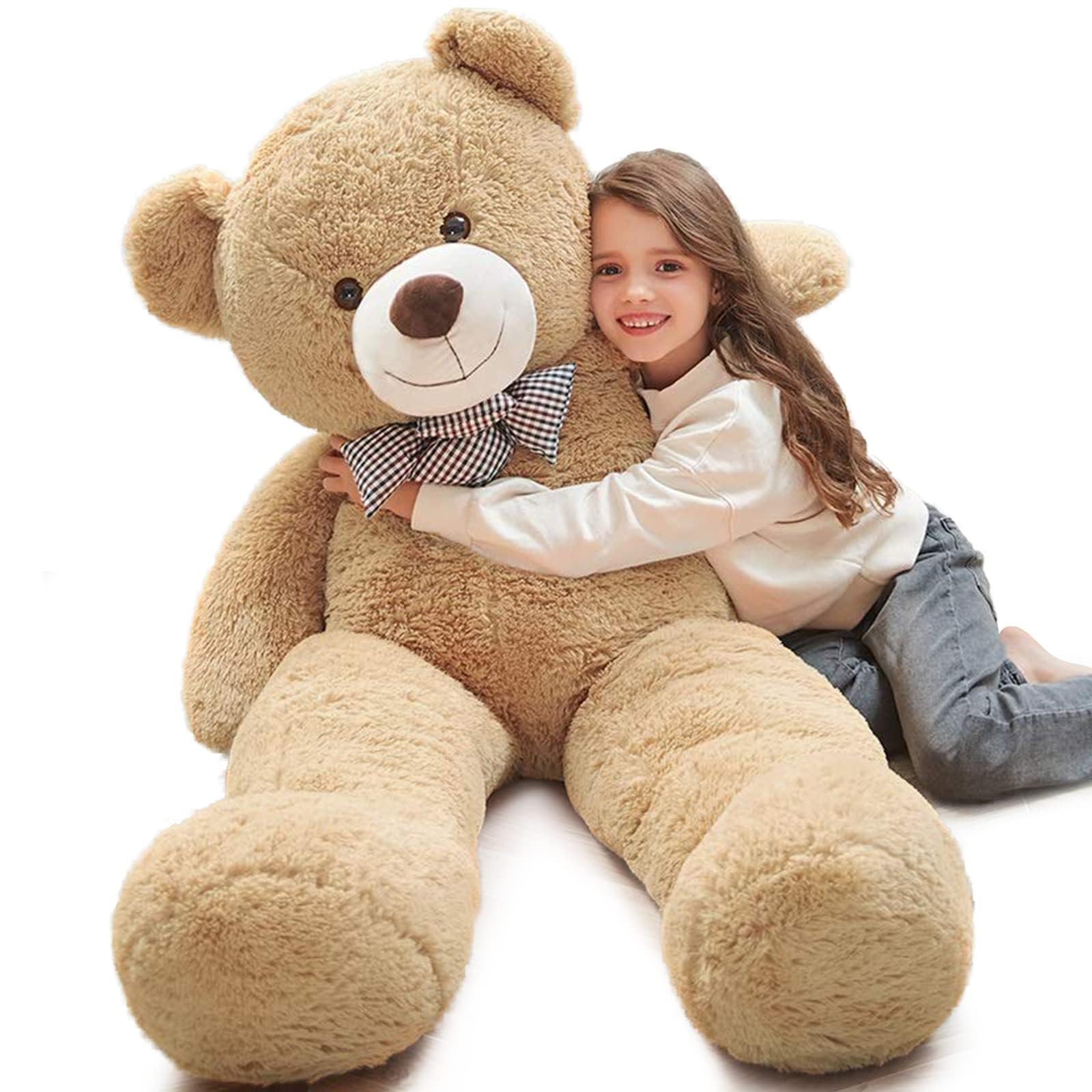 MorisMos Ours en Peluche Géant 120cm, Grand Nounours Doux avec Nœud Papillon, Peluche XXL Moelleuse à Câliner, Cadeau d’Anniversaire pour Enfants et Adultes Beige