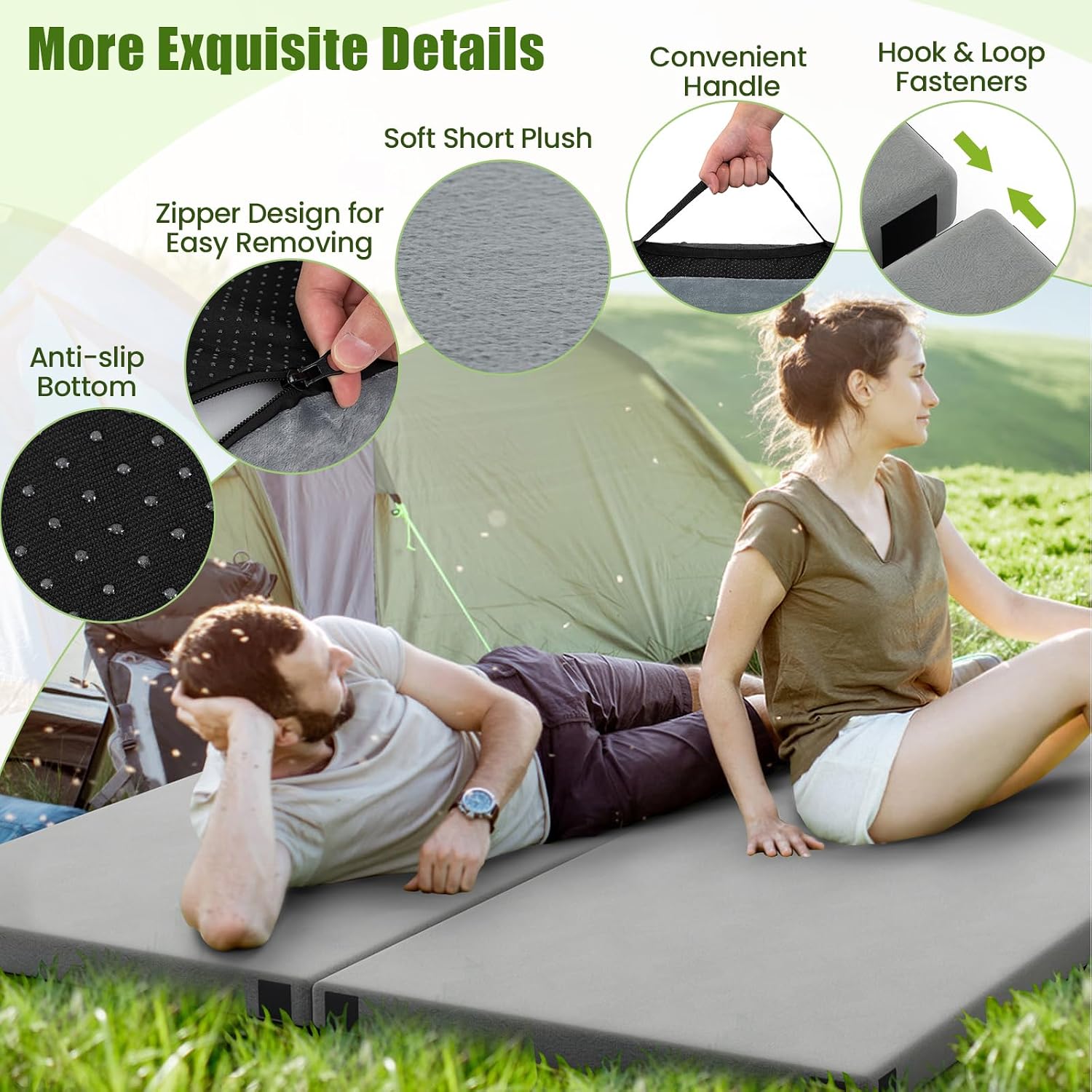 Tangkula Memory Foam Sleeping Pad, Roll Up Floor Mattress with Carry Bag, Non-Slip Bottom, Guest Floor Folding Bed for Sleepover, Portable Camping Mattress for Indoor Outdoor Car Travel Cot Tent