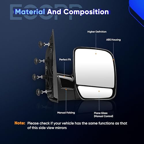 Miniatura 3 de ECCPP par de espejos laterales, plegables manualmente, lado izquierdo y derecho, para 02-08 Econoline Van, color fantasía (Passenger Side color