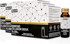Sipnutri Diamond Liquid Collagen Drink, 15000mg Hydrolyzed Marine Collagen Peptides with Vitamin C, Pomegranate, Healthy Hair Skin Nails Joints Bones Support, 50ml x 10 Bottles(3 Boxes)