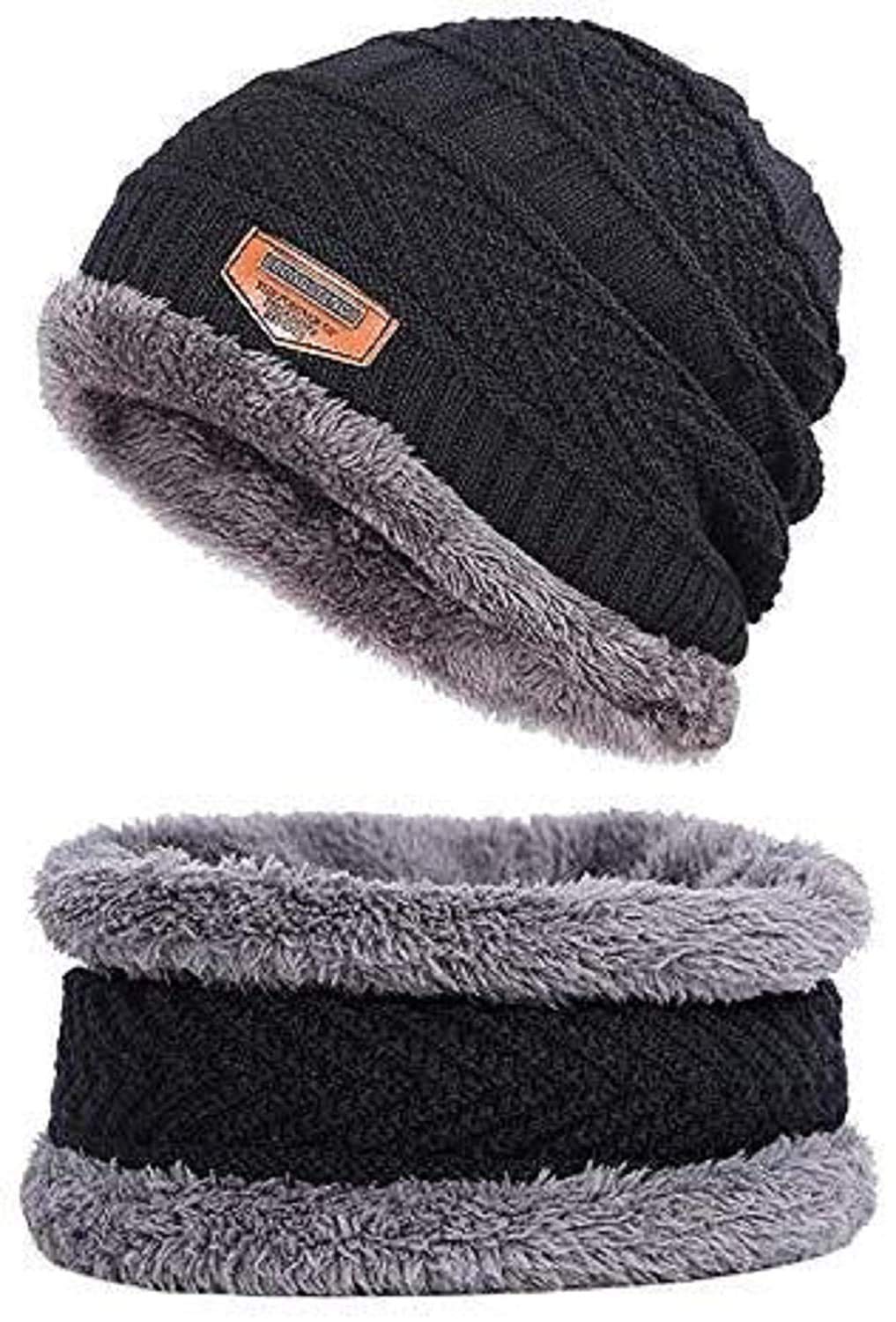 H&D Enterprises Absolute Protection Winter Knit Beanie Cap Hat & Neck Warmer Scarf Set for Men and Women/Winter Wool Cap Unisex (Black)