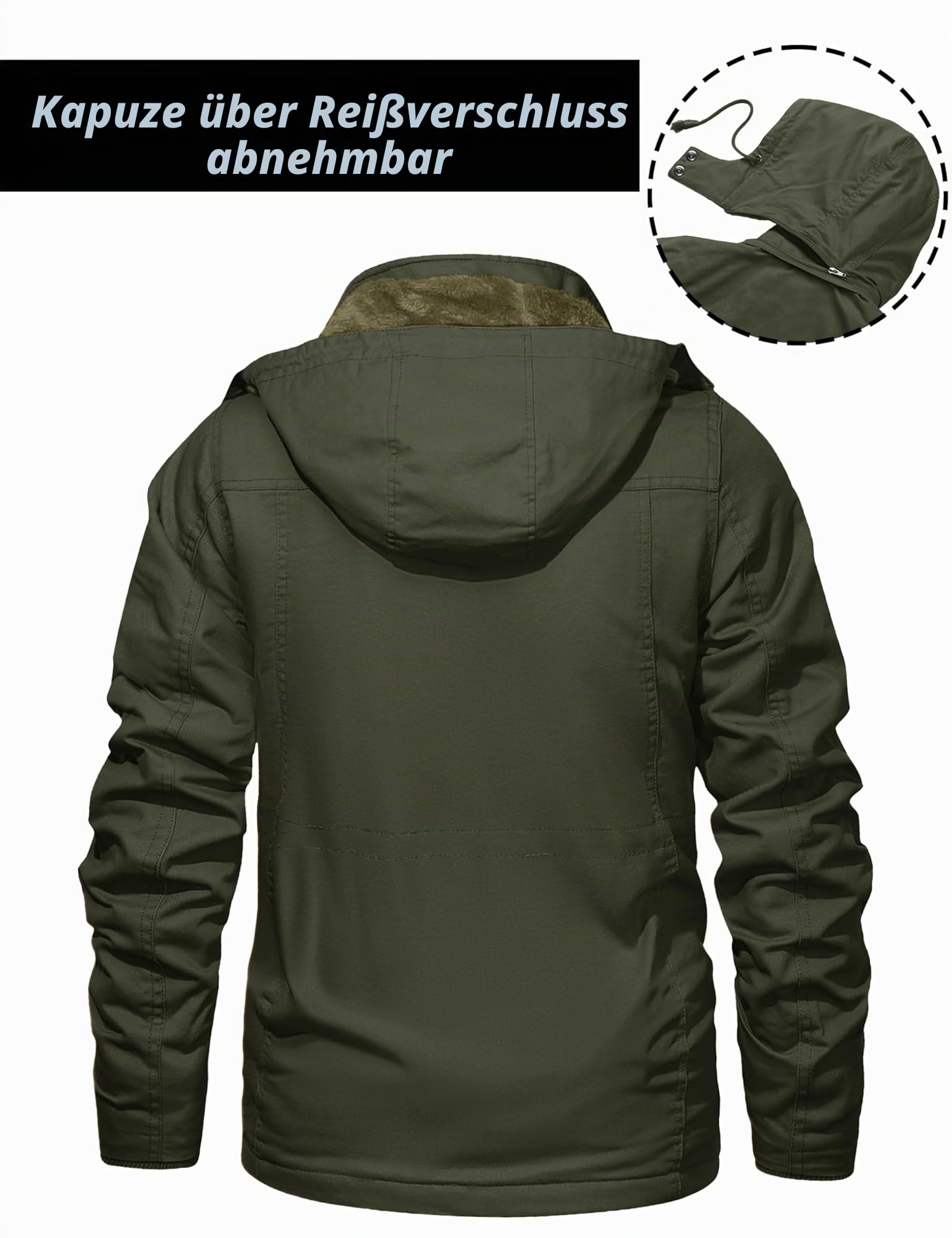 MAGCOMSEN Winterjacke Herren Warm Gefüttert Jacke Fleece Winterparka Winddicht Outdoor Übergangsjacke mit Abnehmbarer Kapuze
