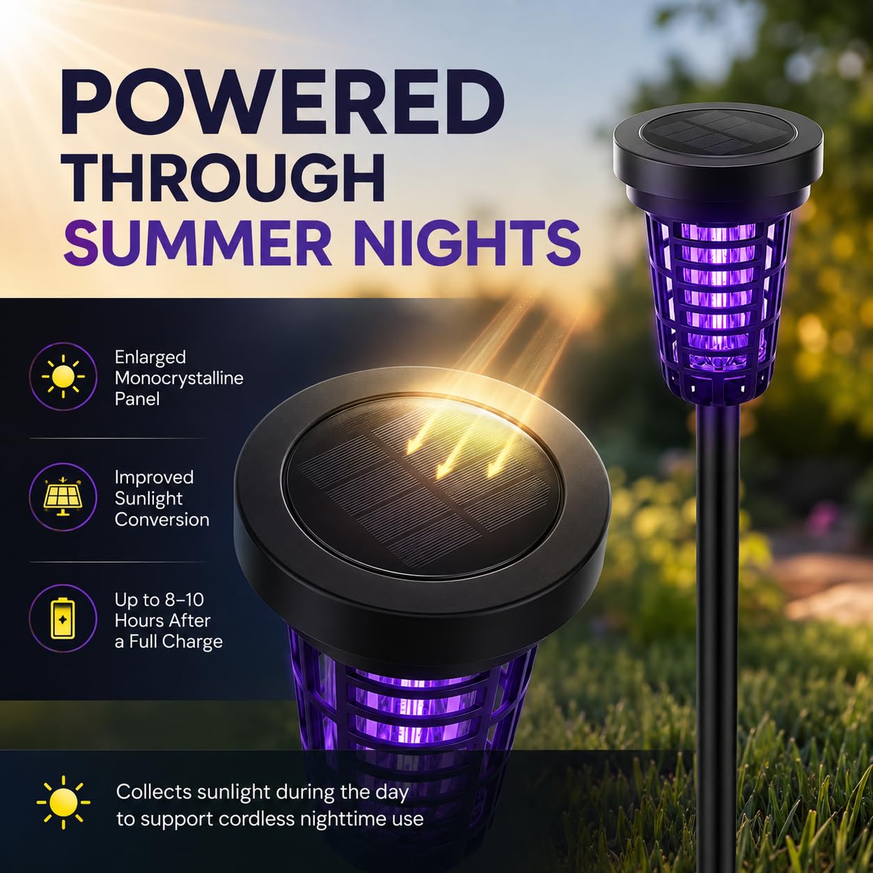 Paquete de 4 matamoscas solares impermeables al aire libre, repelente de mosquitos para patio trasero, granja, jardín, matamoscas con energía solar para pequeños insectos voladores, mosquitos, moscas