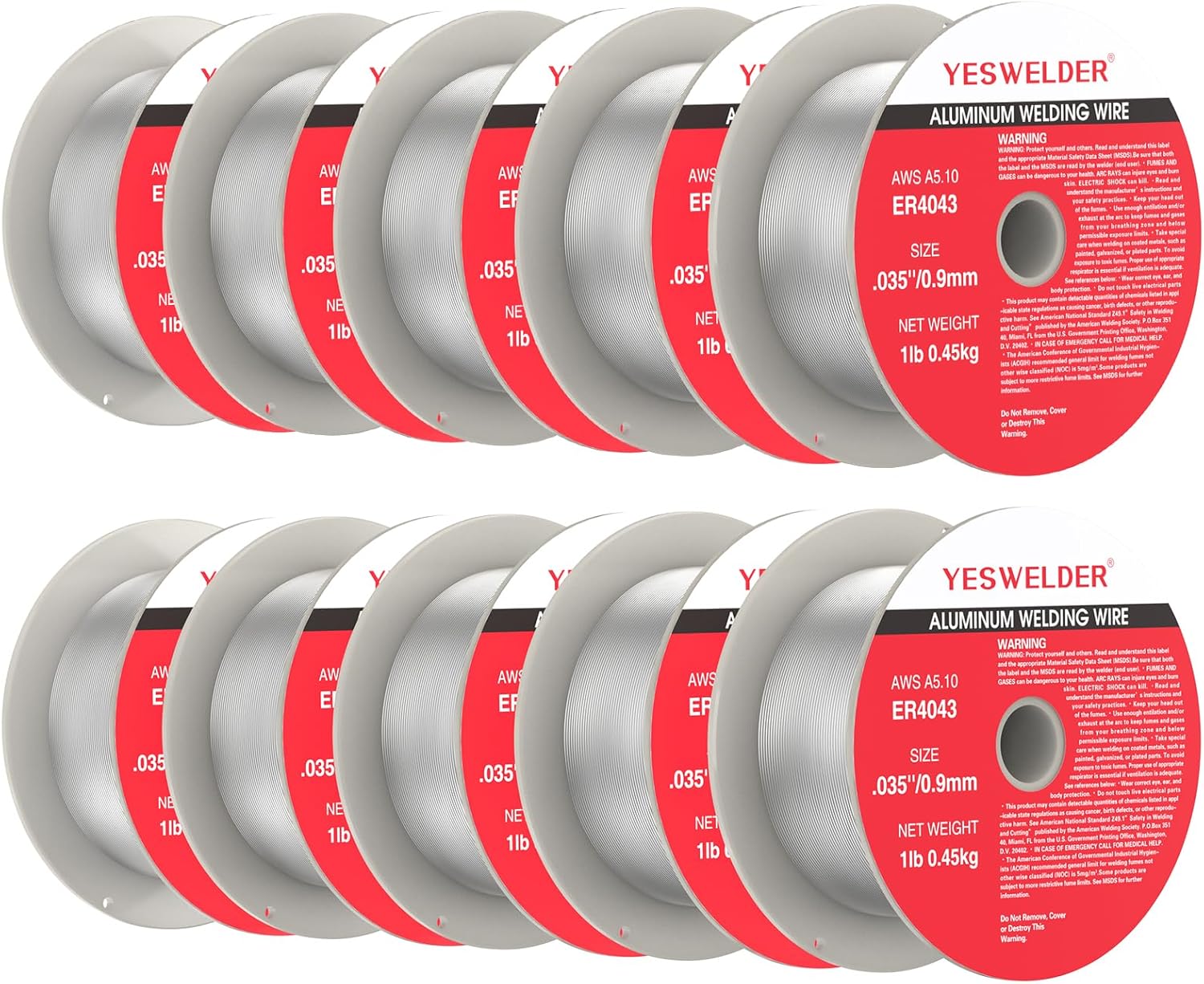 YESWELDER Silicon Aluminum Welding Wire, ER4043 .035-Inch Diameter 1-Pound 10-Packs, Strong ABS Plastic Spool MIG Wire