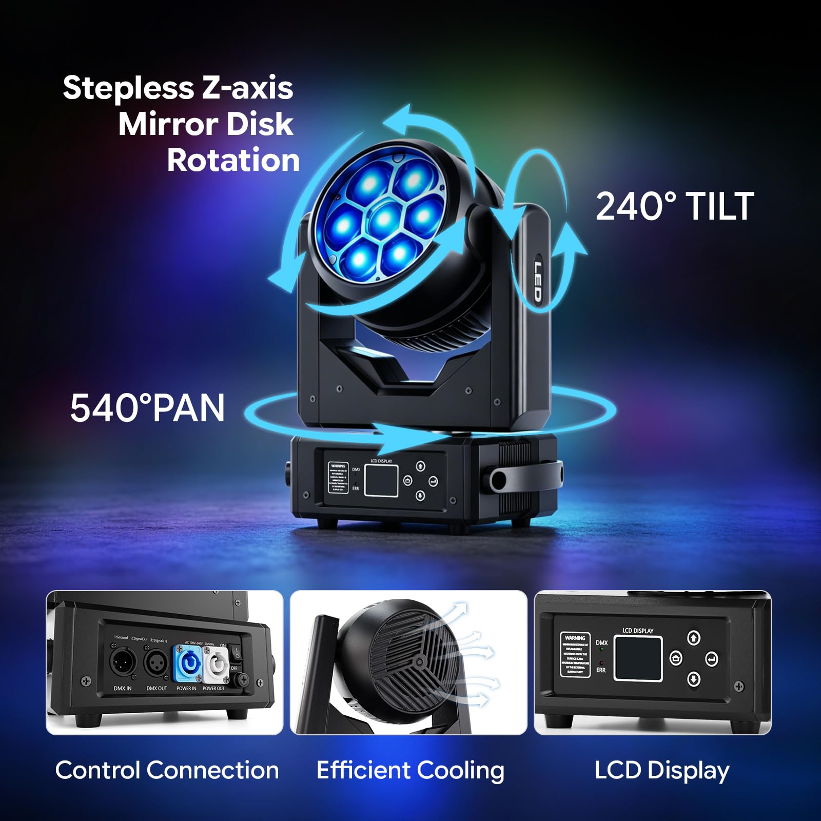 2 PCS 280W LED Moving Head Discolicht Partylicht,RGBW Beam Scheinwerfer mit elektronischem Fokus,Wash Beam Vortex Kaleidoskop Effekte,DMX512 Bühnenlicht Strahl für Hochzeit DJ Bar Party