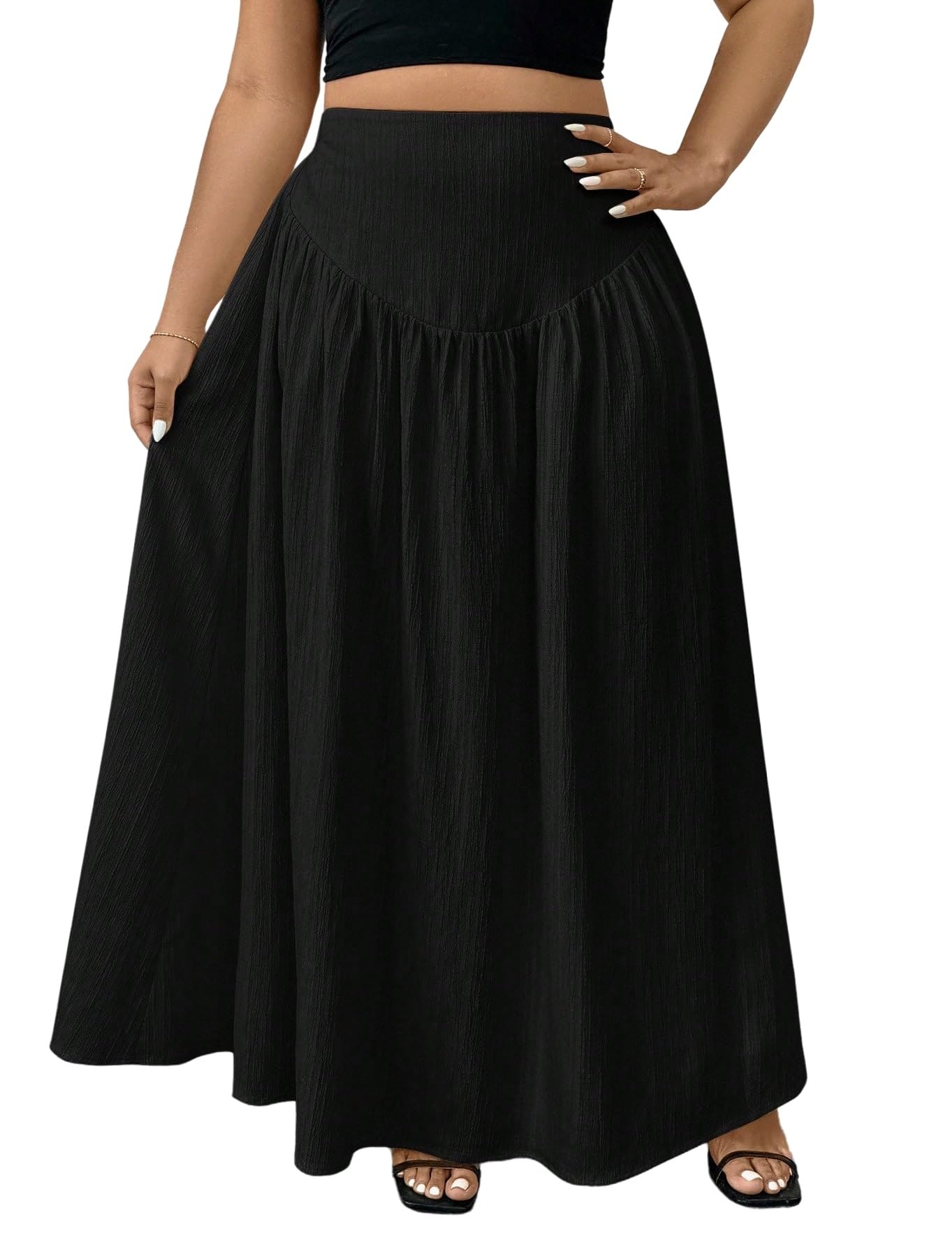 SOLY HUX Damen Eleganter Rock Große Größen Maxirock A Linie Sommerrock mit Textur Hohe Taille Freizeitrock Urlaubsrock Sommer Outfits