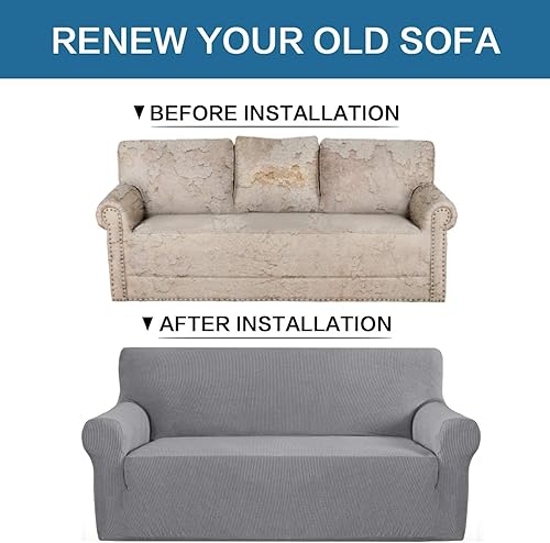 Miniatura 110 de H.VERSAILTEX Fundas elásticas para sofá de 1 pieza, fundas para sofás y sofás de 3 plazas, con tela de jacquard gruesa a cuadros con parte inferior