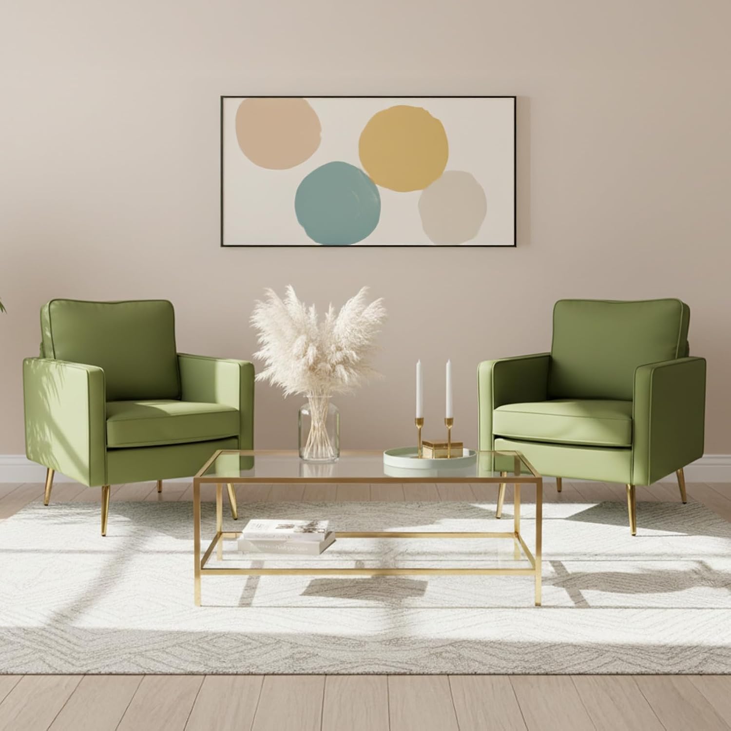 VINGLI Modern PU Leather Accent Chairs Set of 2, Single Sofa Chair with Pocket Coil Seat, Metal Backrest & Solid Wood Frame, Upholstered Armchair for Living Room, Bedroom or Office