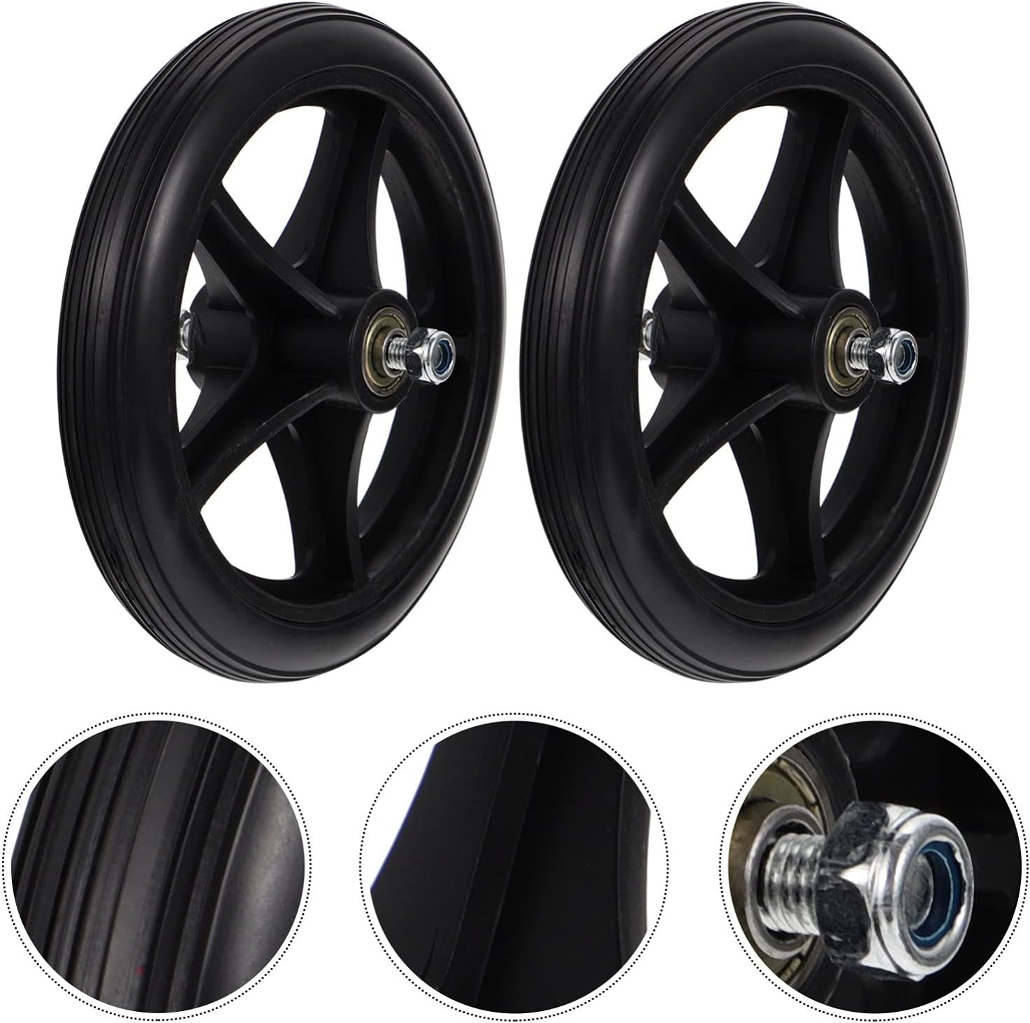 Healifty 2Pcs 7 Inch Wheels Replacement Wheelchair Caster Assembly Heavy Duty Front Wheelchair Wheel for Office Chairs Black