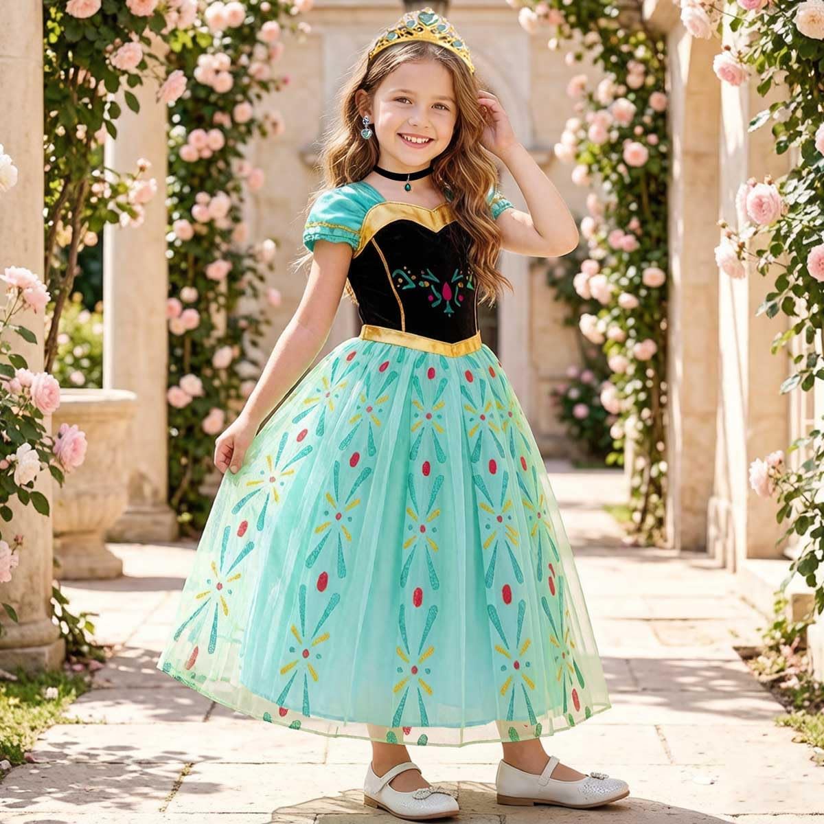 iTVTi Green Princess Dress for Girls Halloween Carnival Christmas Costume with Accessories