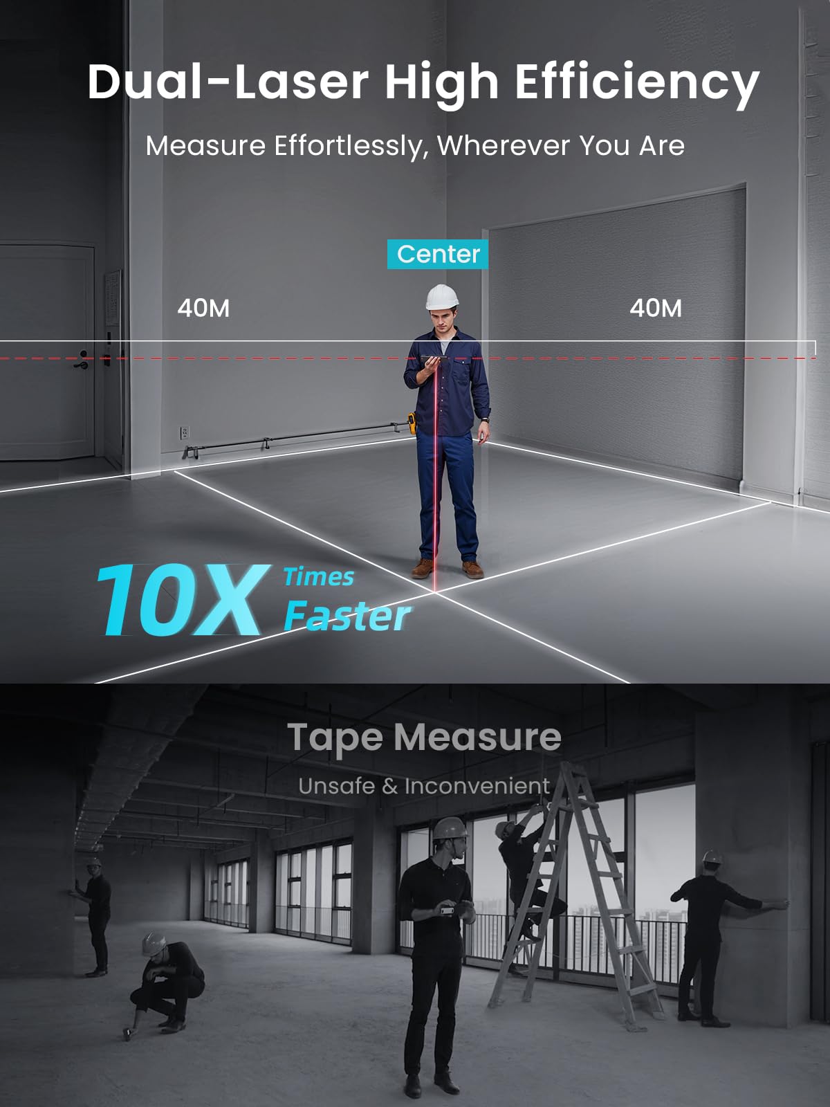 MiLESEEY DP20 Pro Télémètre Laser Double avec référence Laser Moyenne, lasermètre Rechargeable avec APP, Affichage Gen-2 avec rétroéclairage ft/in/m/ft+in unités