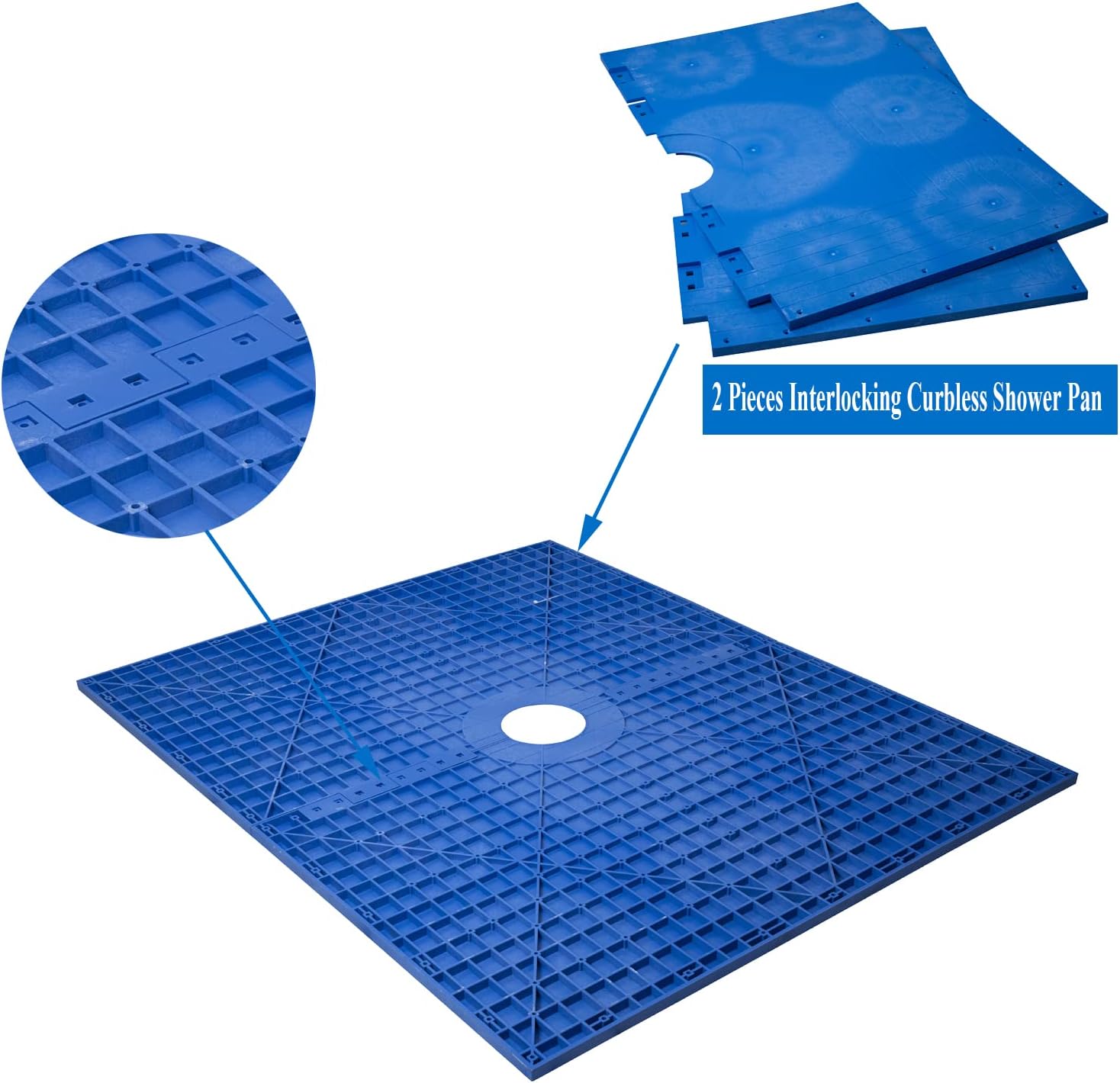 Uni-Green 2 pcs Interlocking Shower Pan 60X48", Ready to Tile and Cut-to-Fit Curbless Shower Pan.