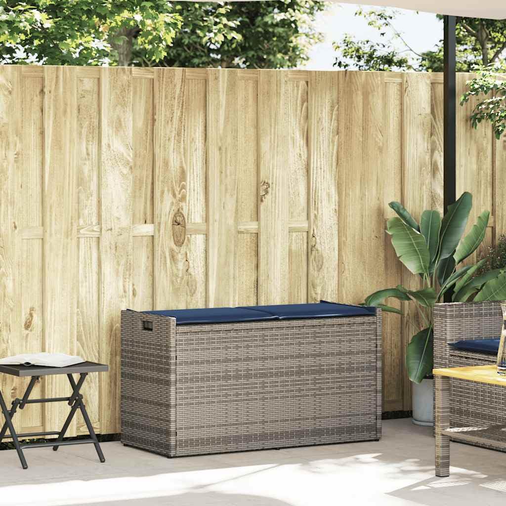 KOIECETA Outdoor-Sitzbank mit Stauraum und Kissen Garten aufbewahrungsbank Außenlager Bank Außenbank mit Stauraum Gartenaufbewahrungssitz Grau und Marineblau 100 cm