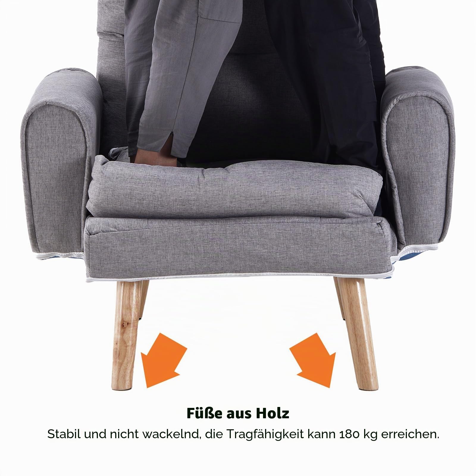 CLIPOP Relaxsessel mit Hocker Verstellbarer Lesesessel Leinen mit 6 Positionen Extra Dick Gepolsterter Lehnstühle Liegesessel Fernsehsessel Ohrensessel mit Liegefunktion (Grau)