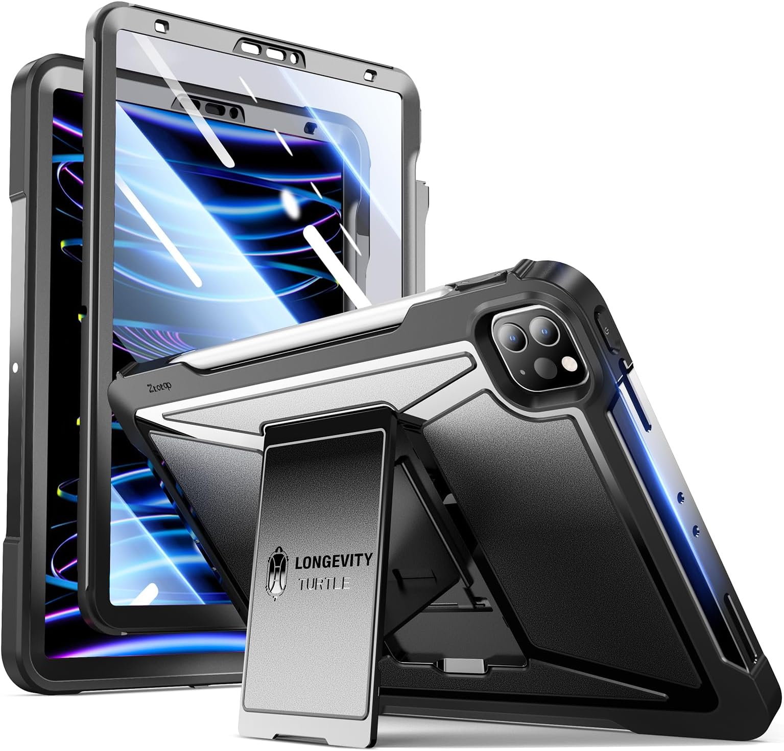 ZtotopCases for iPad Pro 11 Inch Case 3rd Generation/2nd Gen 2021/2020, Built-in Screen Protector, Dual Layer Shockproof Full Body Protective Cover with Kickstand and Pencil Holder, Black