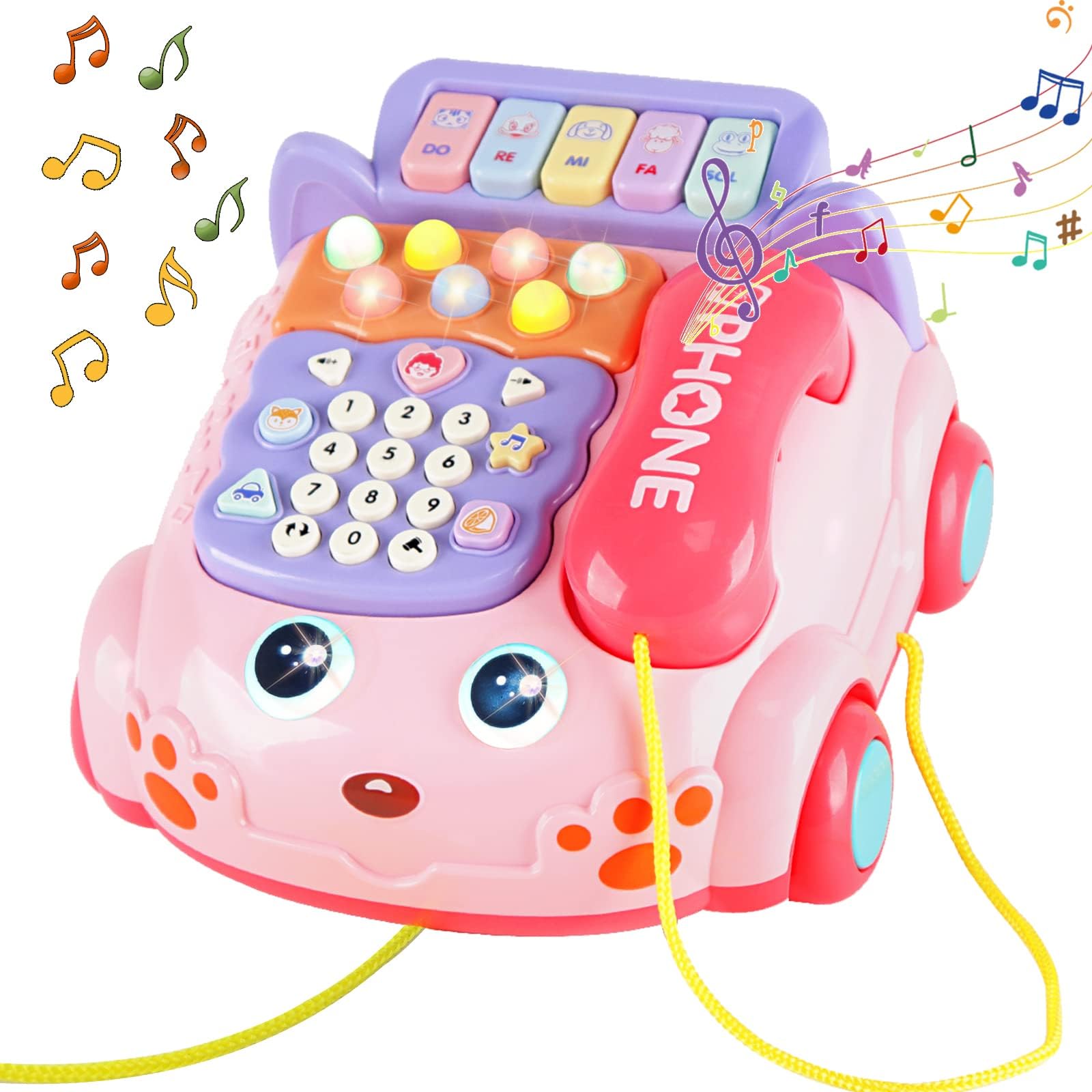 MAKINGTEC Baby Phone Toy,Cartoon Simulated Landline Smartphone Drag Function Call Play Piano Early Education Music Learn,with Light Parent-Child Interactive Toy Gift Game Boy Girl Early Education Gift