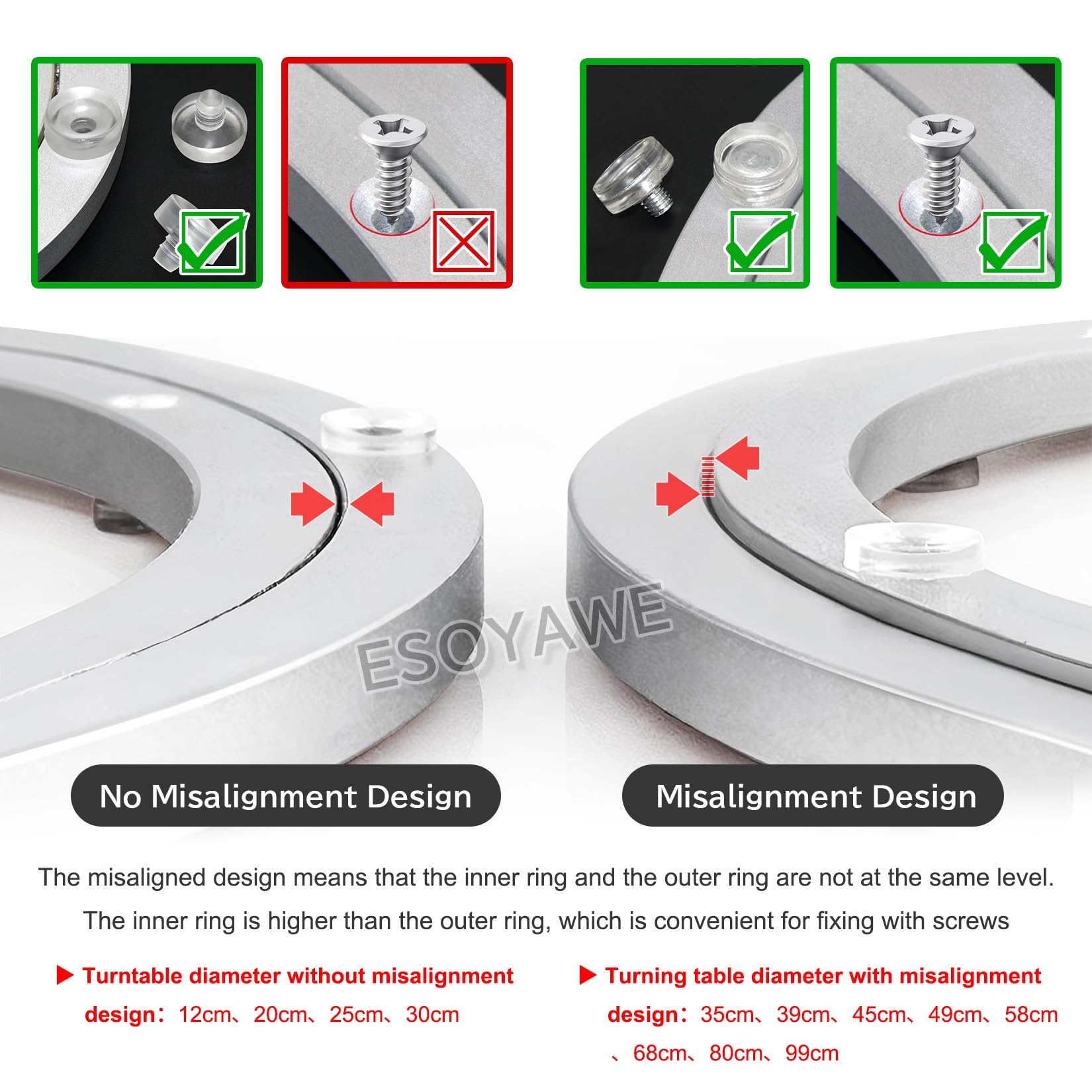 Lazy Susan - Giradischi, girevole a 360 gradi, base rotonda con cuscinetto per carichi pesanti, ideale per cucina e tavolo da pranzo