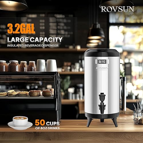Miniatura 2 de Bonnlo Dispensador de bebidas aislado de 3.2 galones12L, dispensador de bebidas calientes con espita y termómetro visual para café, jugo y té en