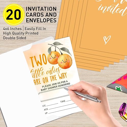 Miniatura 2 de Invitaciones de baby shower para bebé gemelo con sobres, invitaciones para baby showers, fiestas de género neutro, dos tarjetas de invitación de