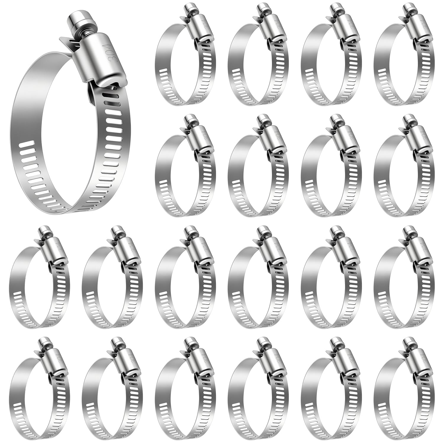 50 Pcs Stainless Steel Hose Clamps 1-1/4 Inch to 2 Inch (32-50mm) 304 Stainless Steel Worm Gear Metal Hose Clamps for Pipe, Intercooler, Plumbing, Tube and Fuel Line