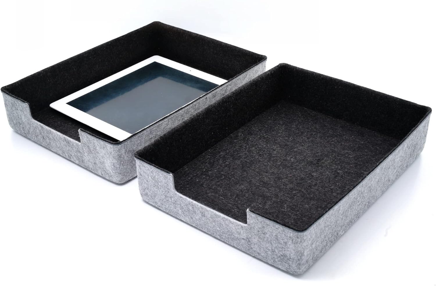WELAXY Felt Desk Drawer Organizer Trays, 2-Piece Stackable File Organizer for Documents, Papers, Magazines, Home & Office Storage (Charcoal)