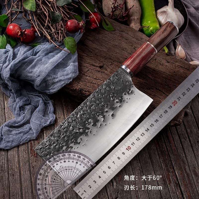 Meat Cleaver,Cleaver Knife, Forged Clip Steel Slicing Knife Chinese Kitchen Knife for Cutting Meat Dishes Hand-sharp 9Cr High-carbon Triple Steel
