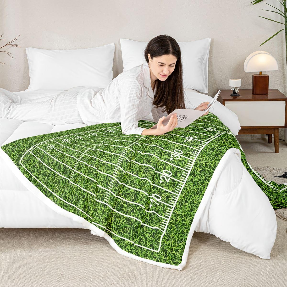 Feelyou Football Field Fleece Throw Blanket Rugby Sports Sherpa Plush Blankets and Throws for Kids Boys Teens America Football Flannel Fuzzy Blanket for Bed Sofa Couch 50"x60" - Image 7