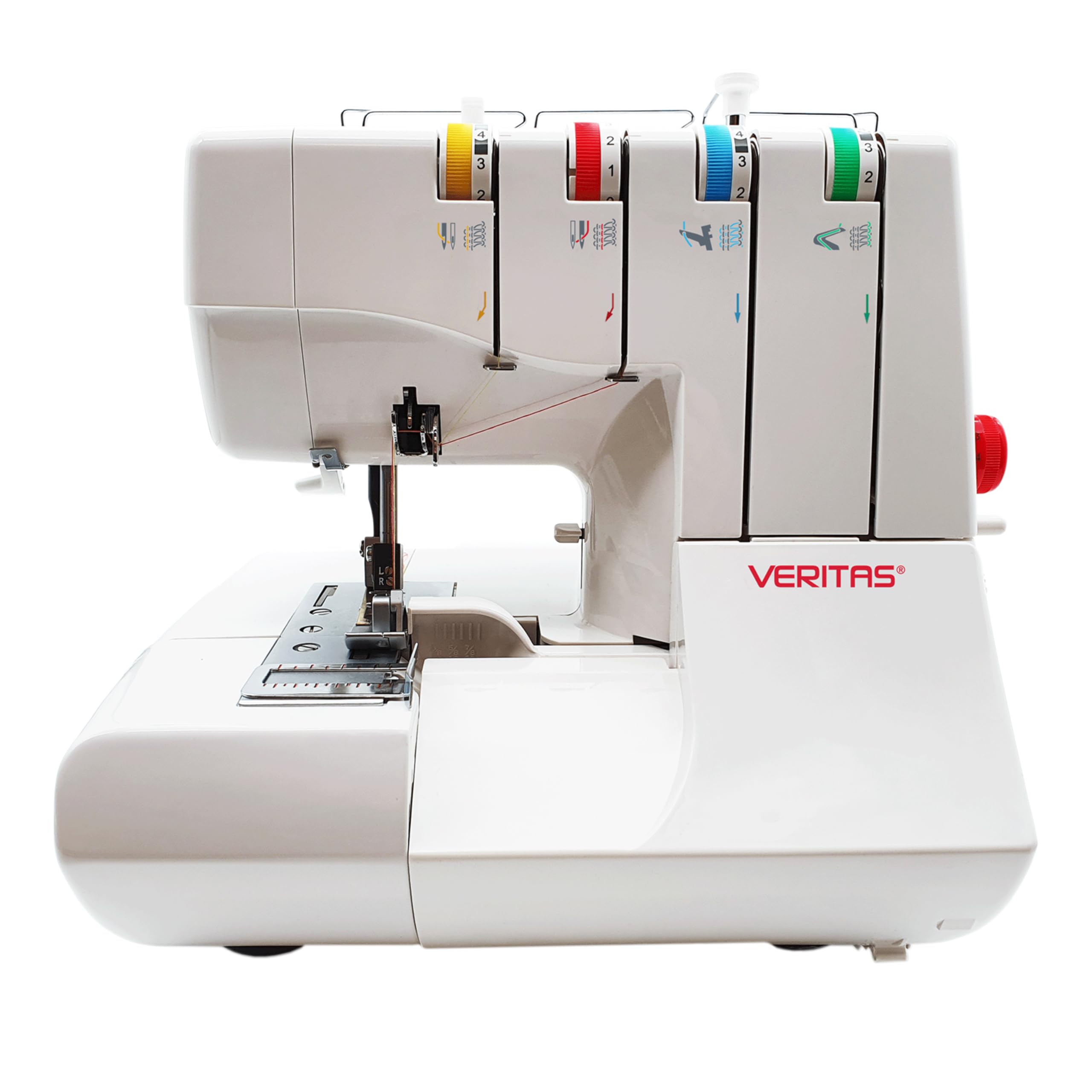VERITAS Nähmaschine Simone I Overlock-Nähmaschine I 12 Programme I Einstellbare Stichlänge & Stichbreite I 2,3 oder 4-Faden-Nähte I Fadenabschneider & LED-Nählicht I inkl. Staubschutzhülle (weiß)