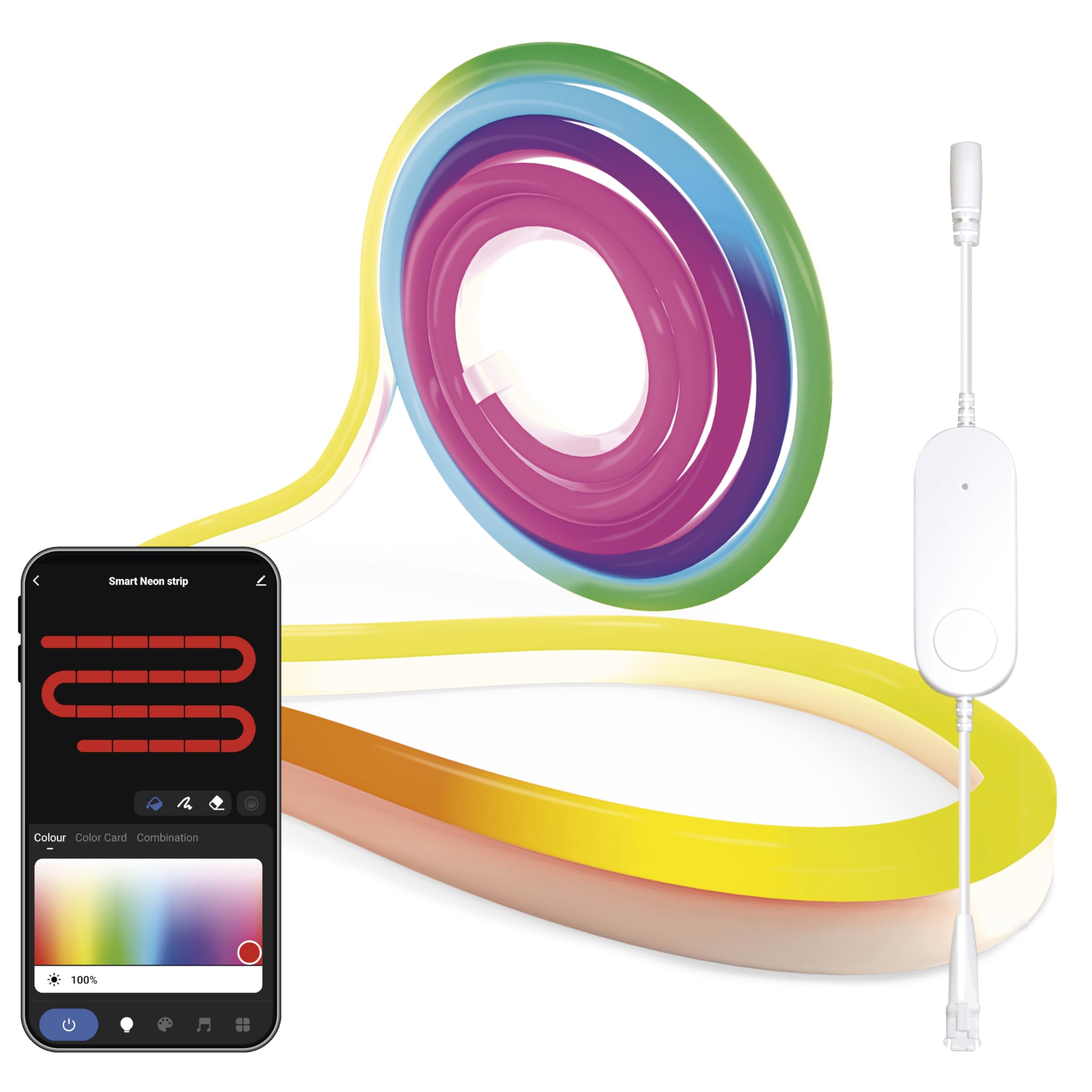 EMOS - Smart RGBIC Neon-Strip, 3m - WiFi Ambient-Wandbeleuchtung mit 16+ Mio Farben, dimmbar - Silikon LED-Streifen - Ambiente und Party Beleuchtung für Innen - inkl. 1,6 Kabel und Netzteil